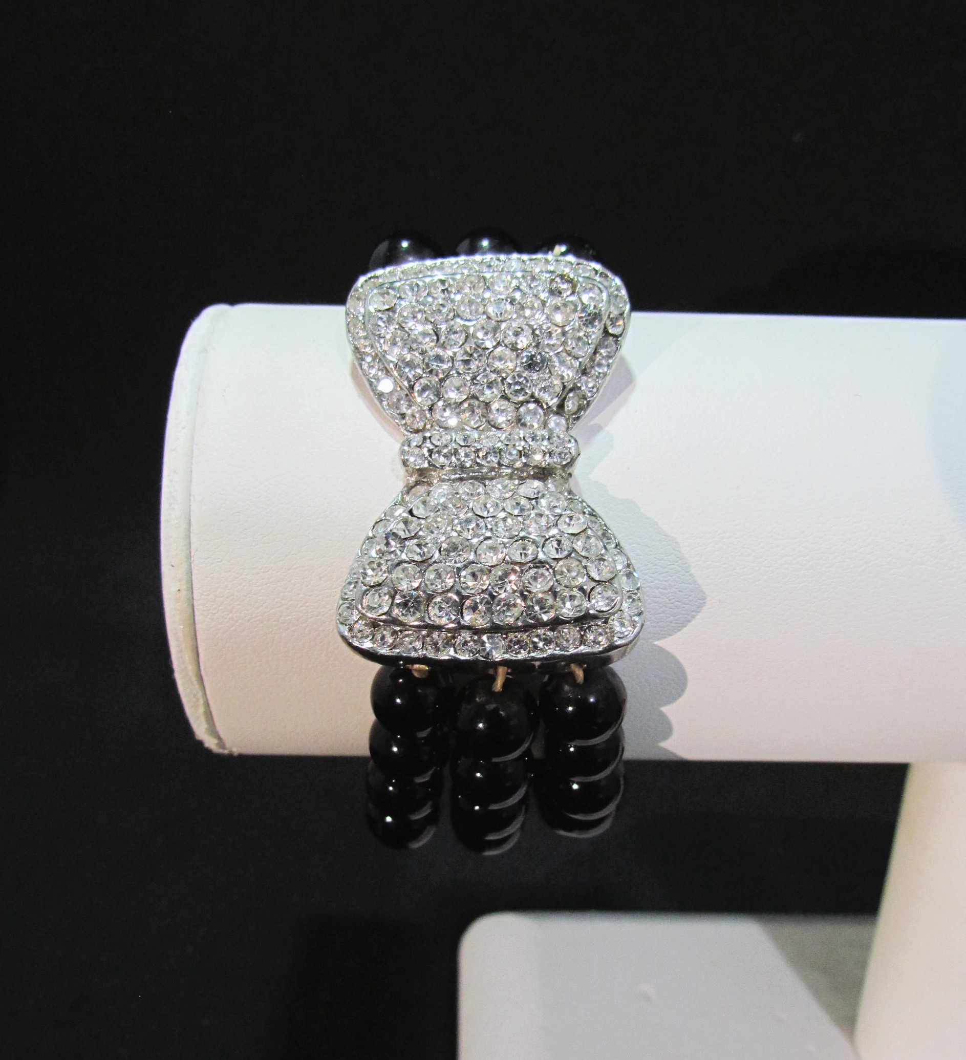 Rhinestone Bow on Black Bracelet.