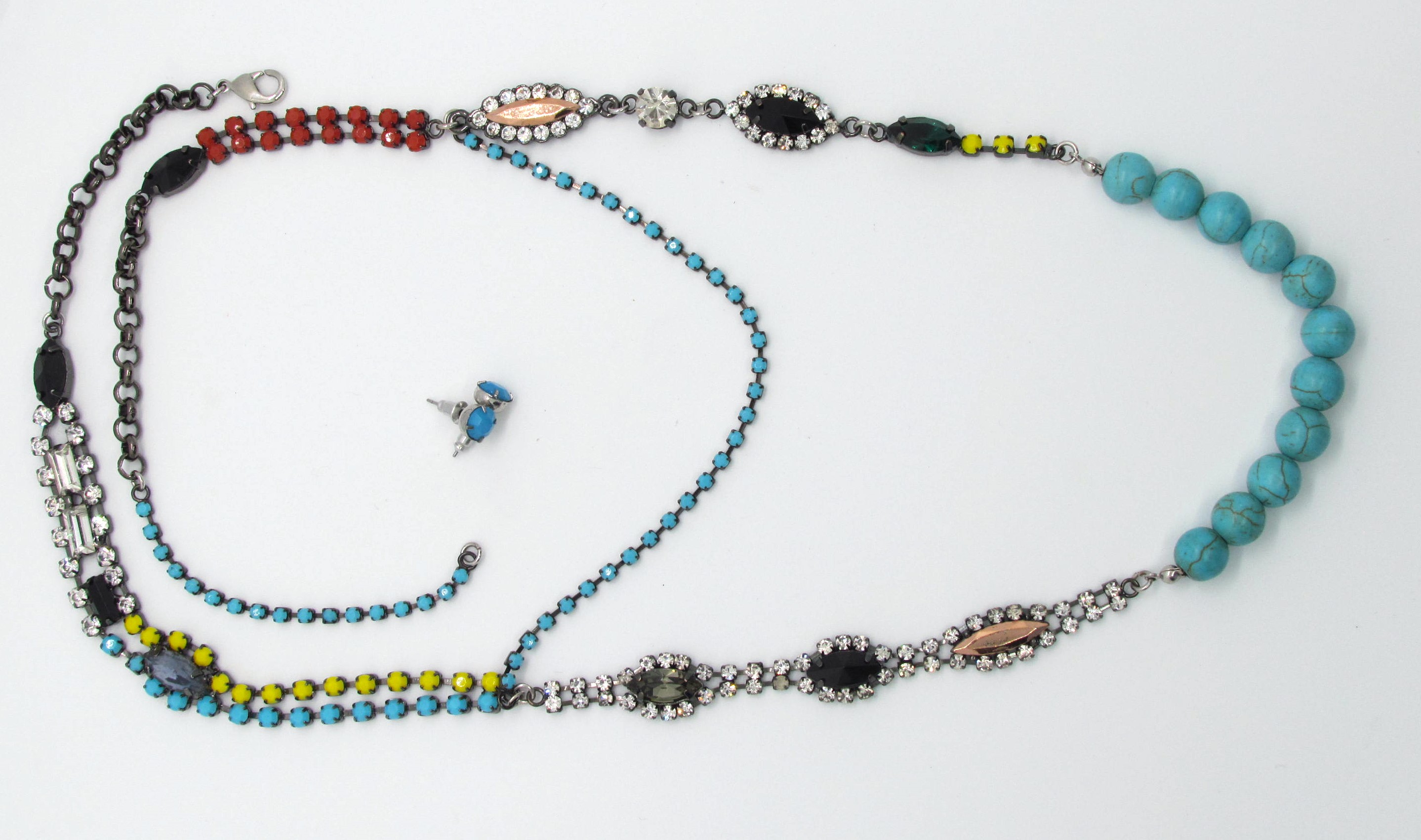 Unique Fashion Forward Turquoise and Rhinestone Set.