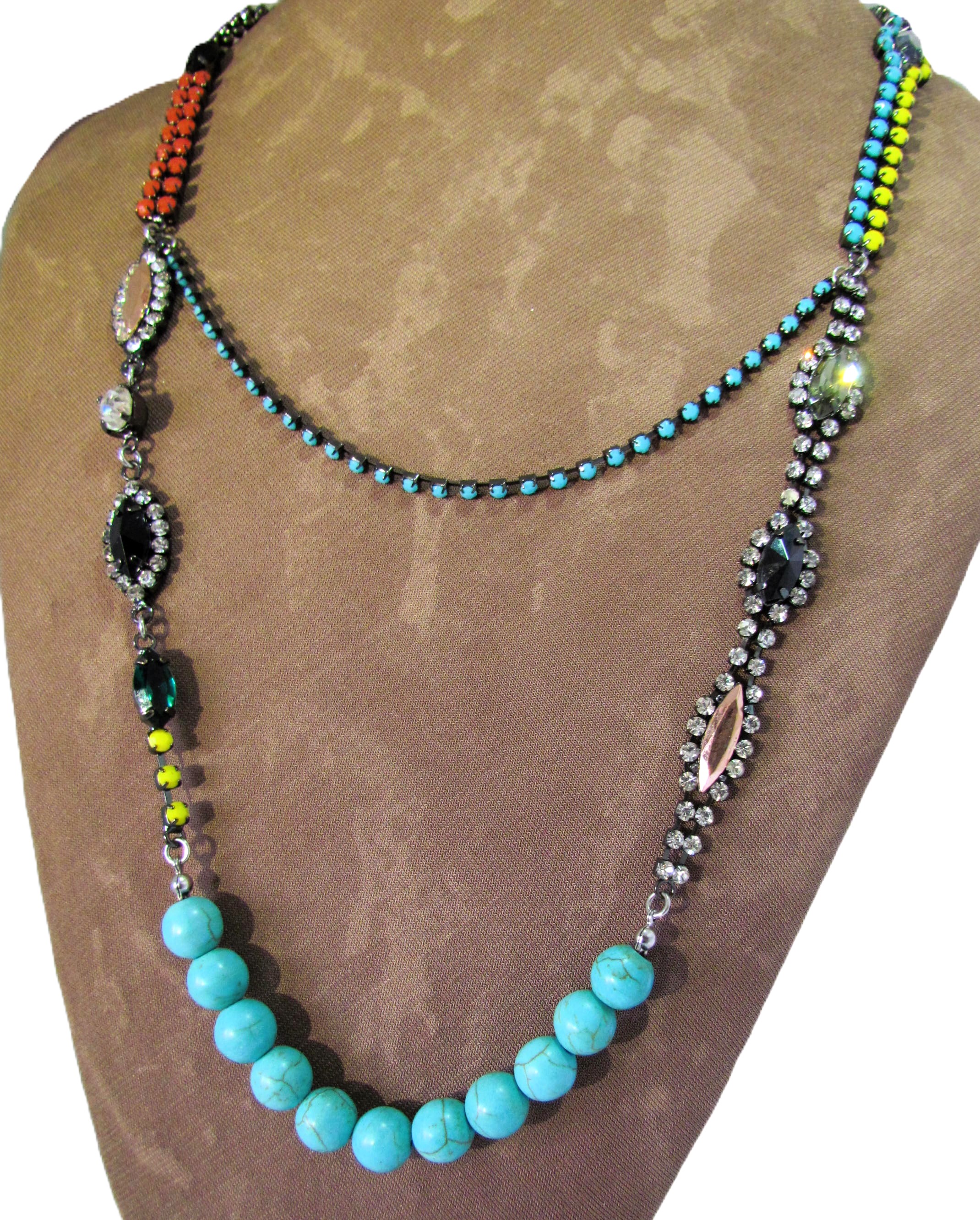 Unique Fashion Forward Turquoise and Rhinestone Set.