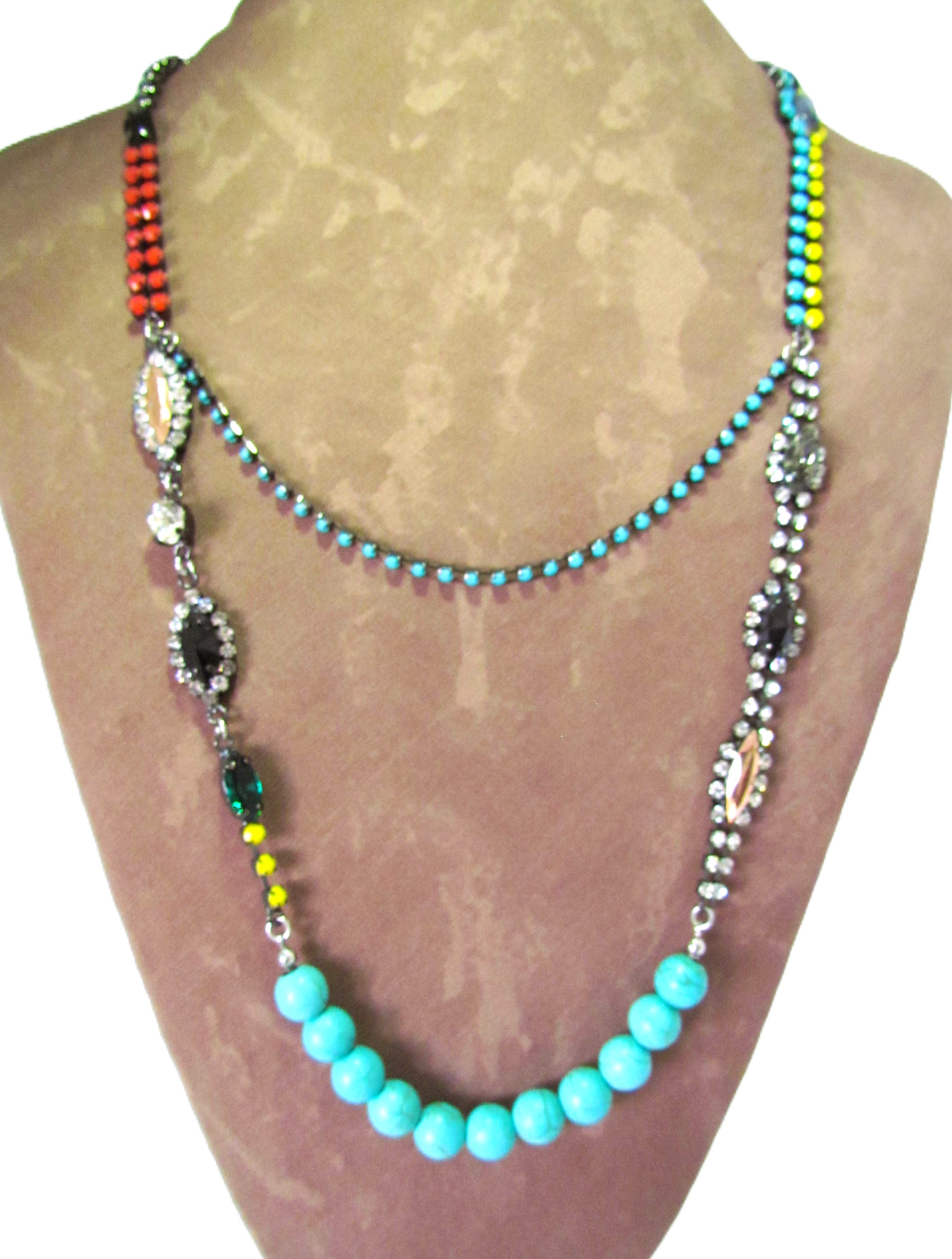 Unique Fashion Forward Turquoise and Rhinestone Set.