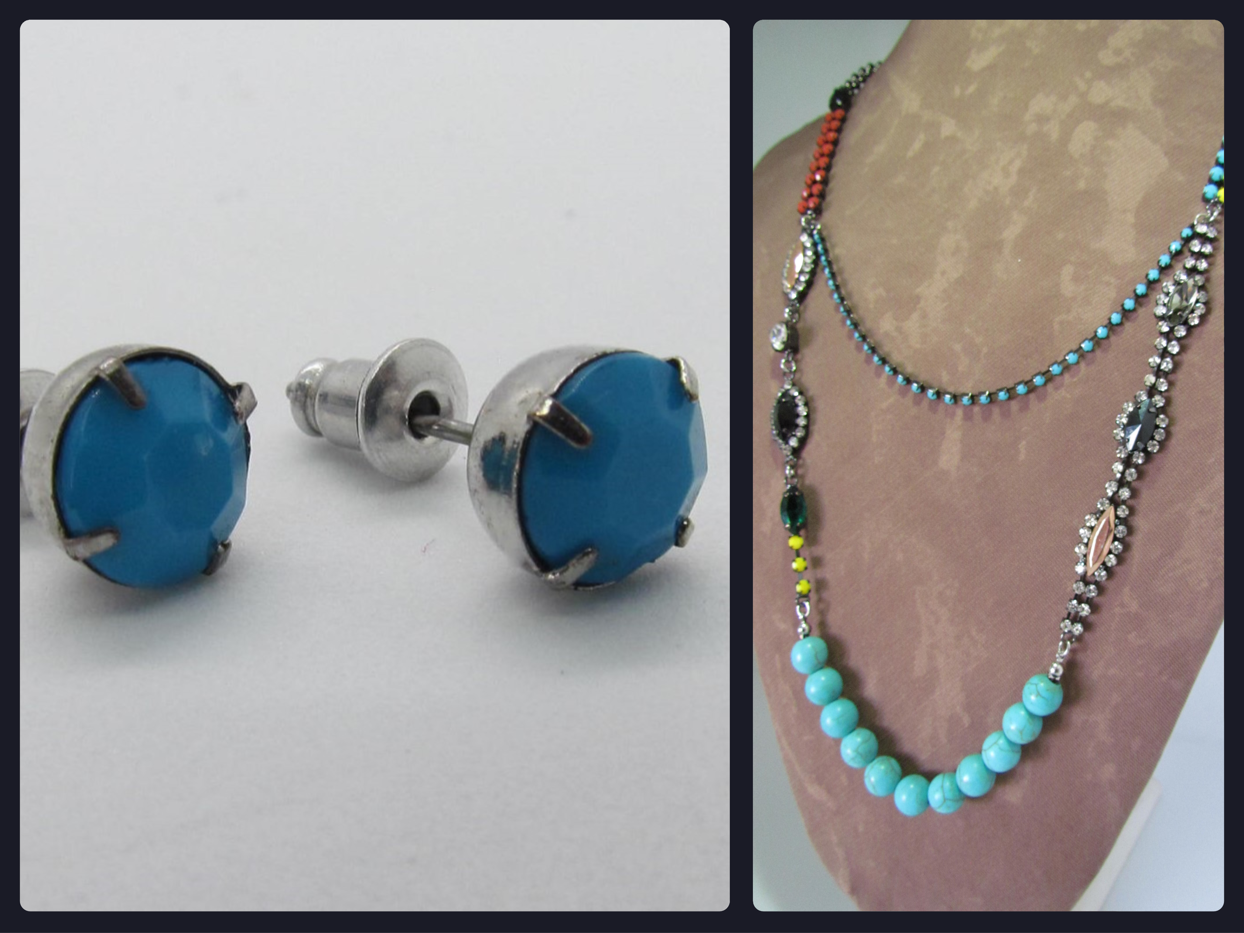 Unique Fashion Forward Turquoise and Rhinestone Set.