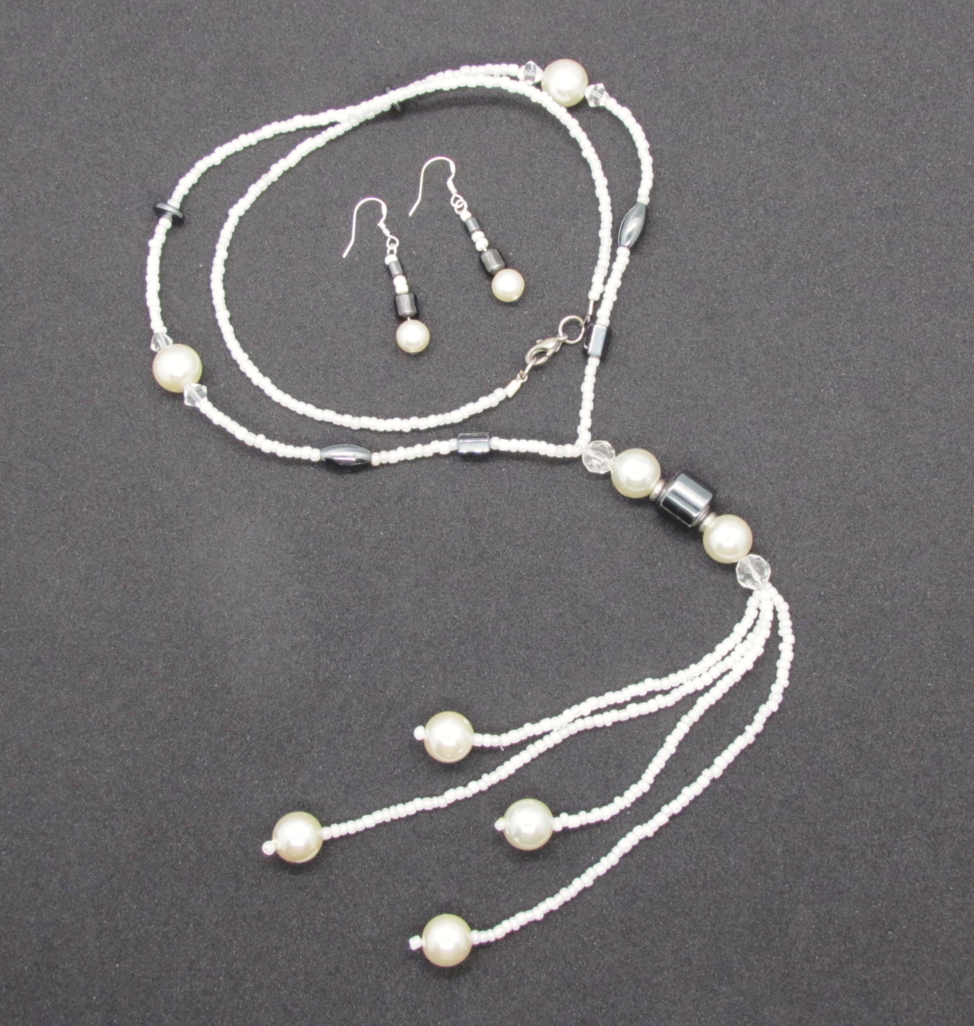 Hematite & Pearl Tassel Set Sterling Silver Earrings.