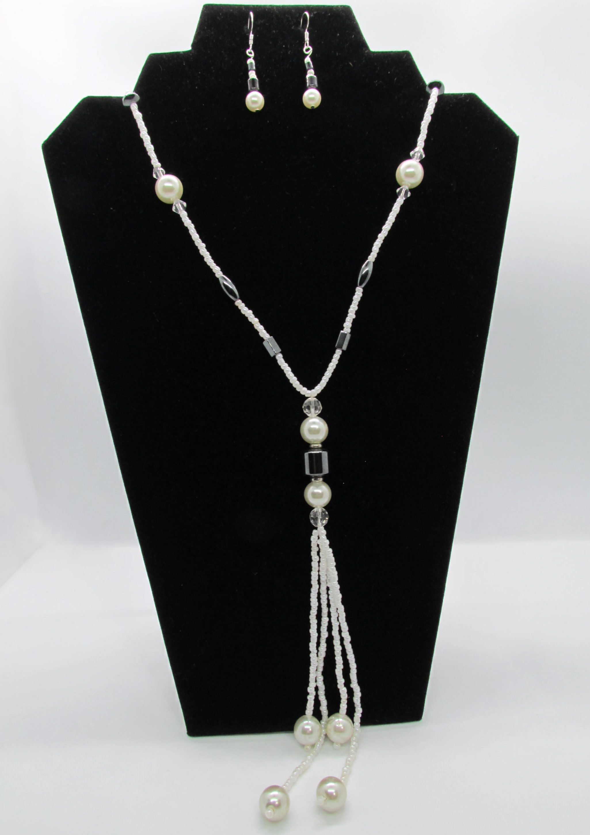 Hematite & Pearl Tassel Set Sterling Silver Earrings.