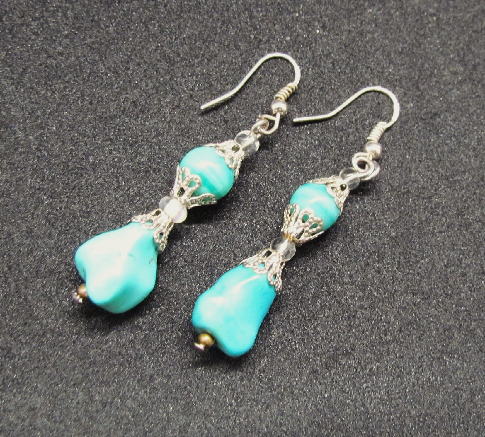 Double Drop Turquoise Earrings in Sterling Silver.