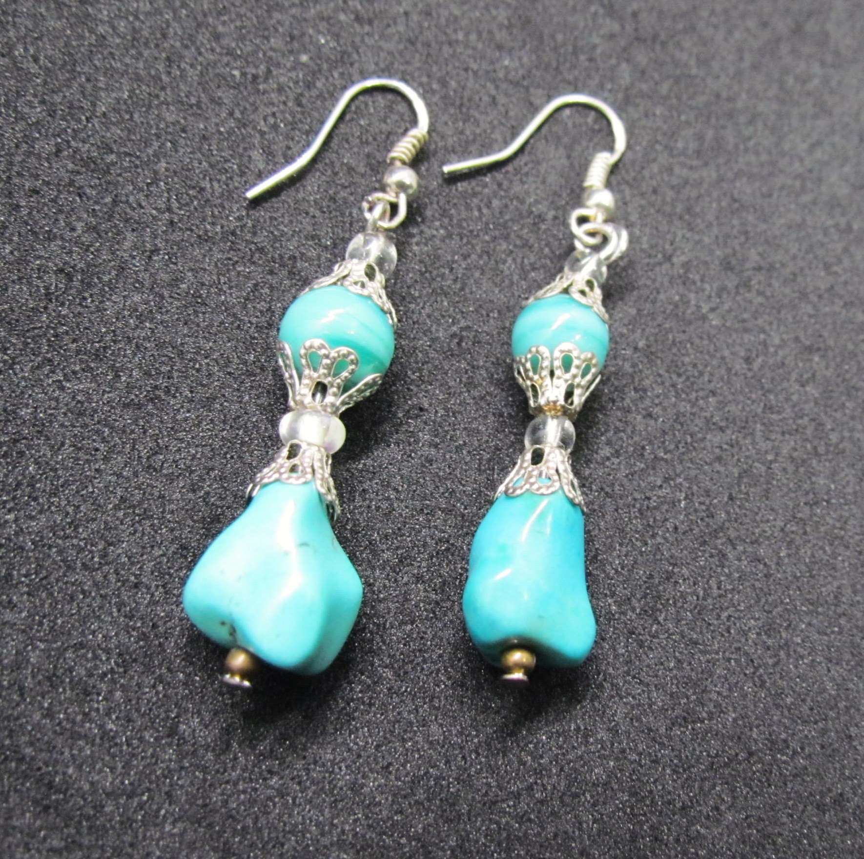 Double Drop Turquoise Earrings in Sterling Silver.