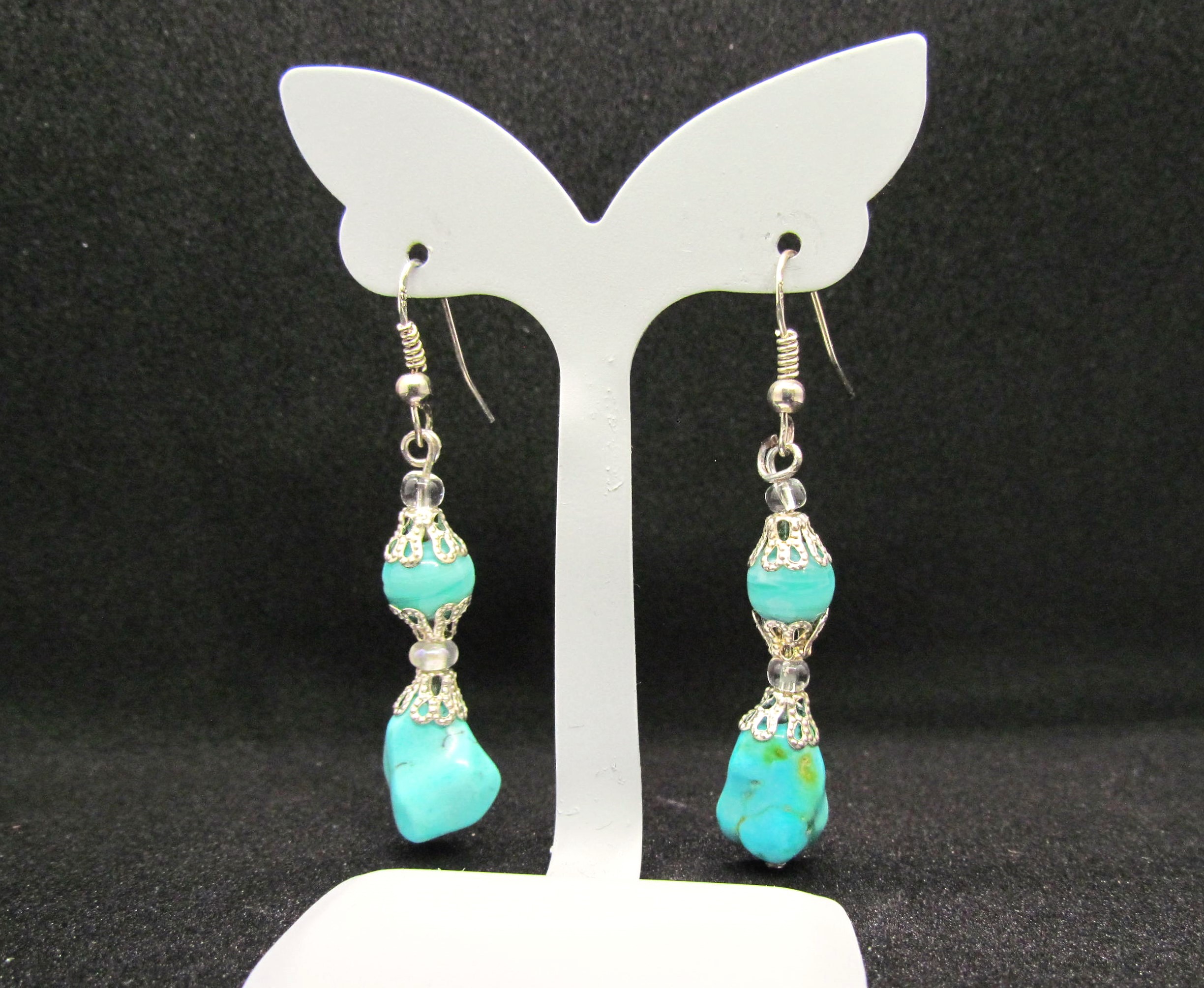 Double Drop Turquoise Earrings in Sterling Silver.