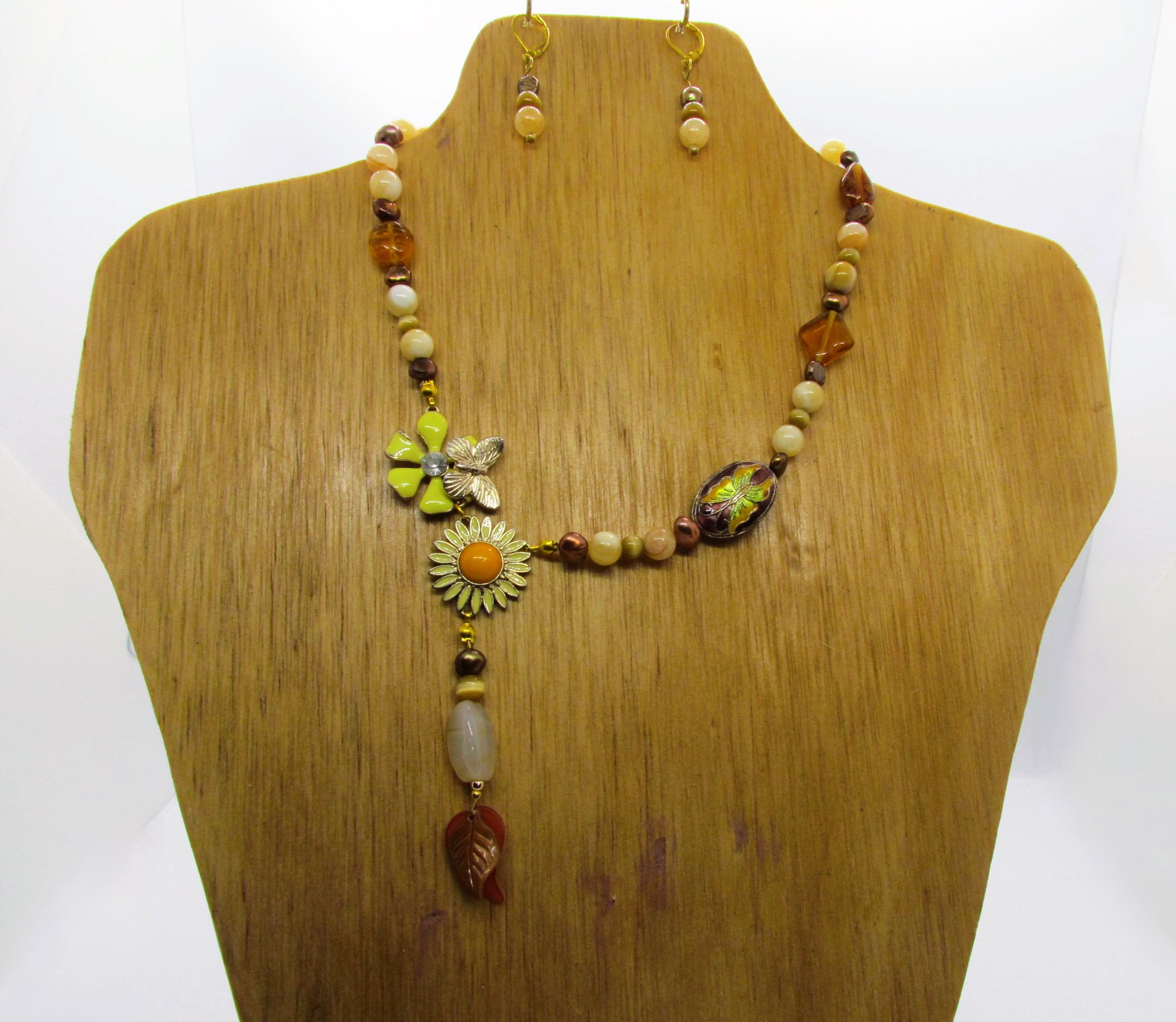 Blended Vintage Enamel, Tiger Eye, Lemon Jade & Pearls Set.