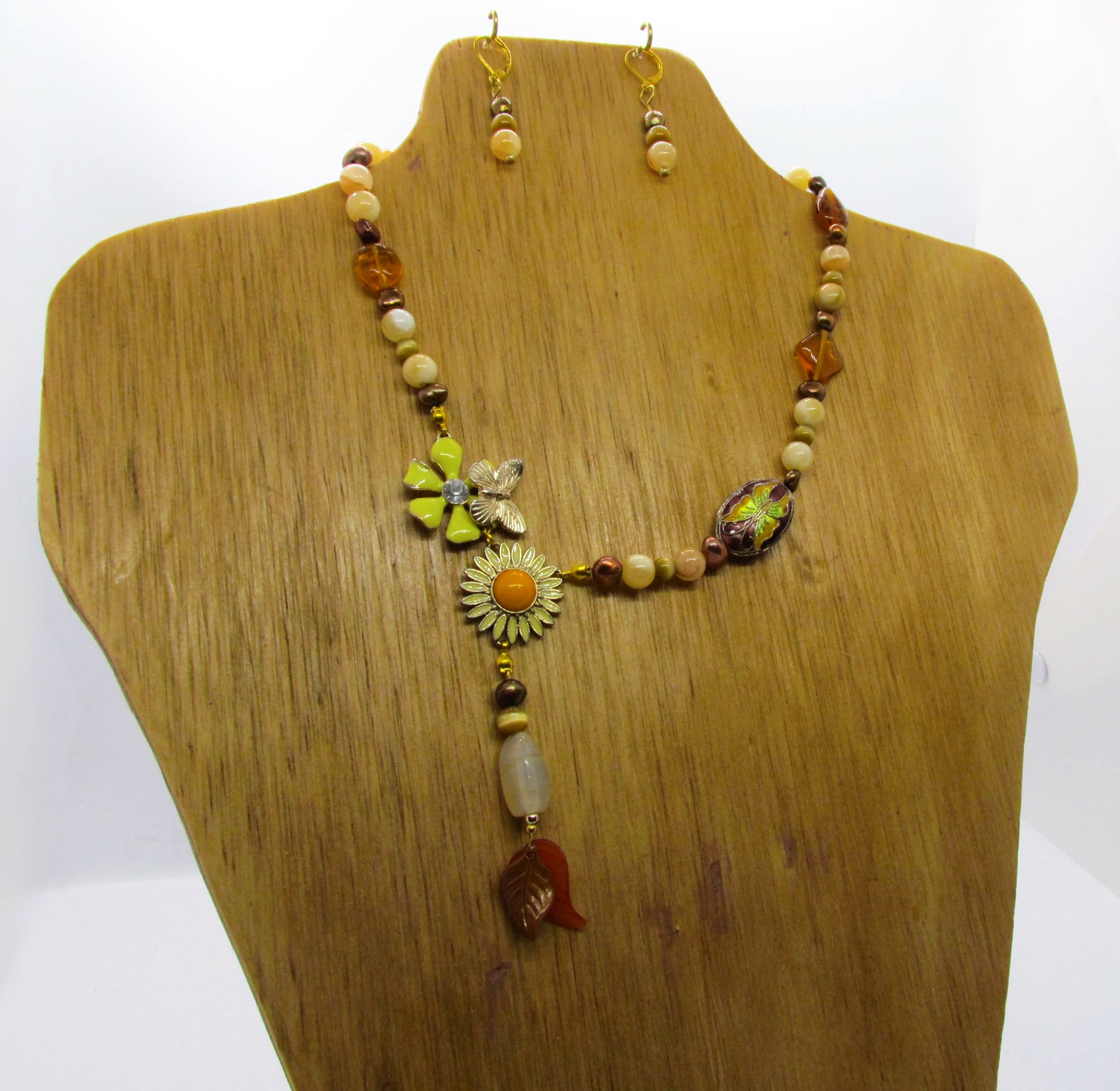 Blended Vintage Enamel, Tiger Eye, Lemon Jade & Pearls Set.