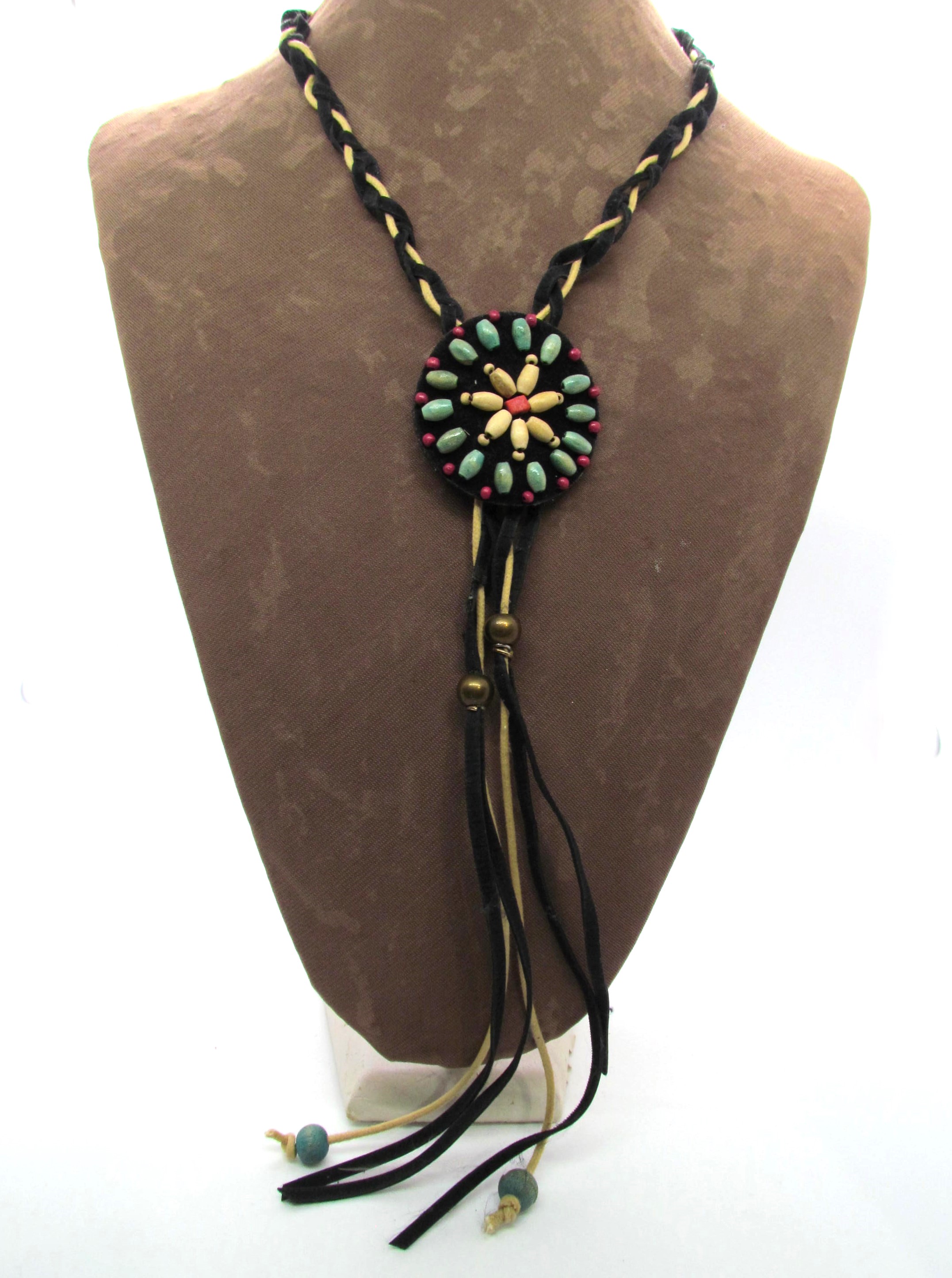 Beaded Leather Cowgirl Bola Western Tie.