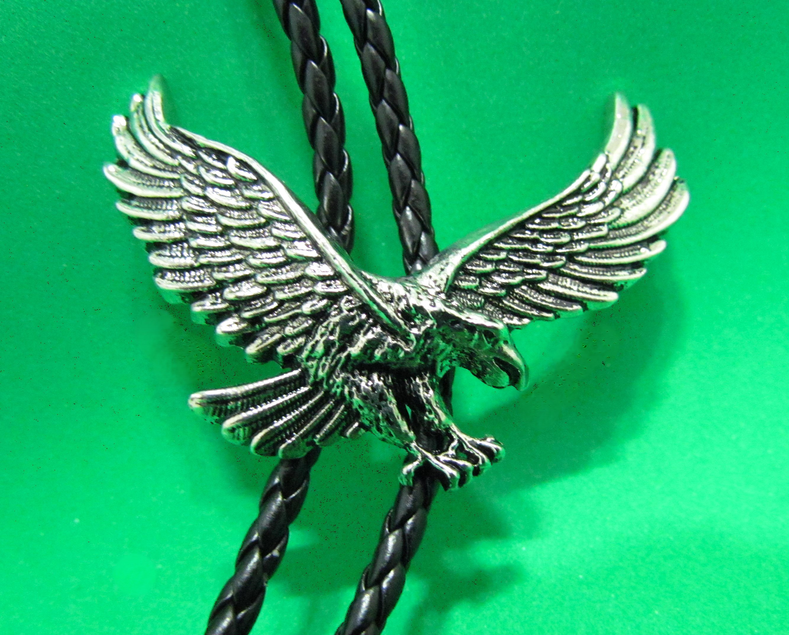 Mens Bola Silver Eagle Western Tie Black Plaited Leather. 