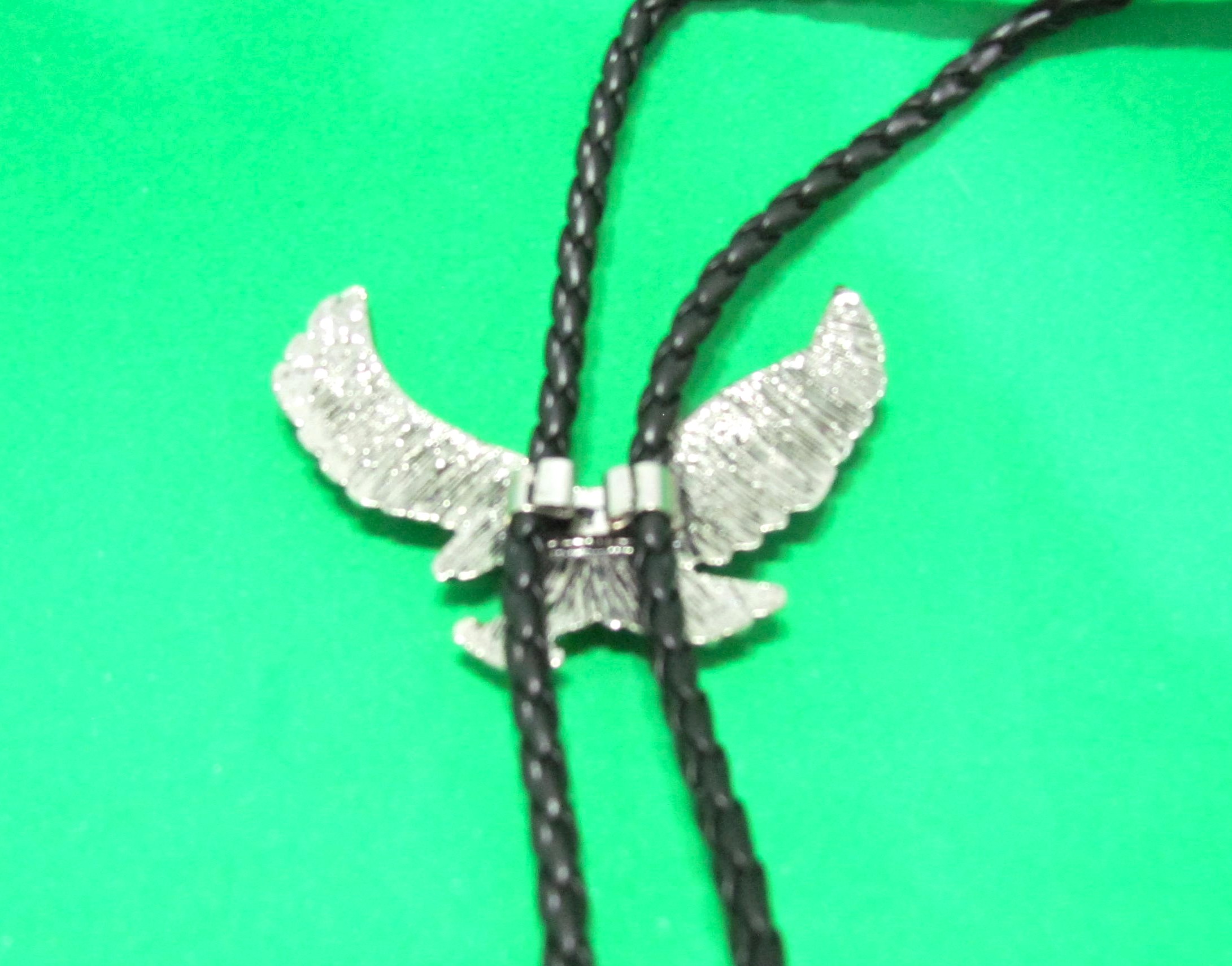 Mens Bola Silver Eagle Western Tie Black Plaited Leather. 