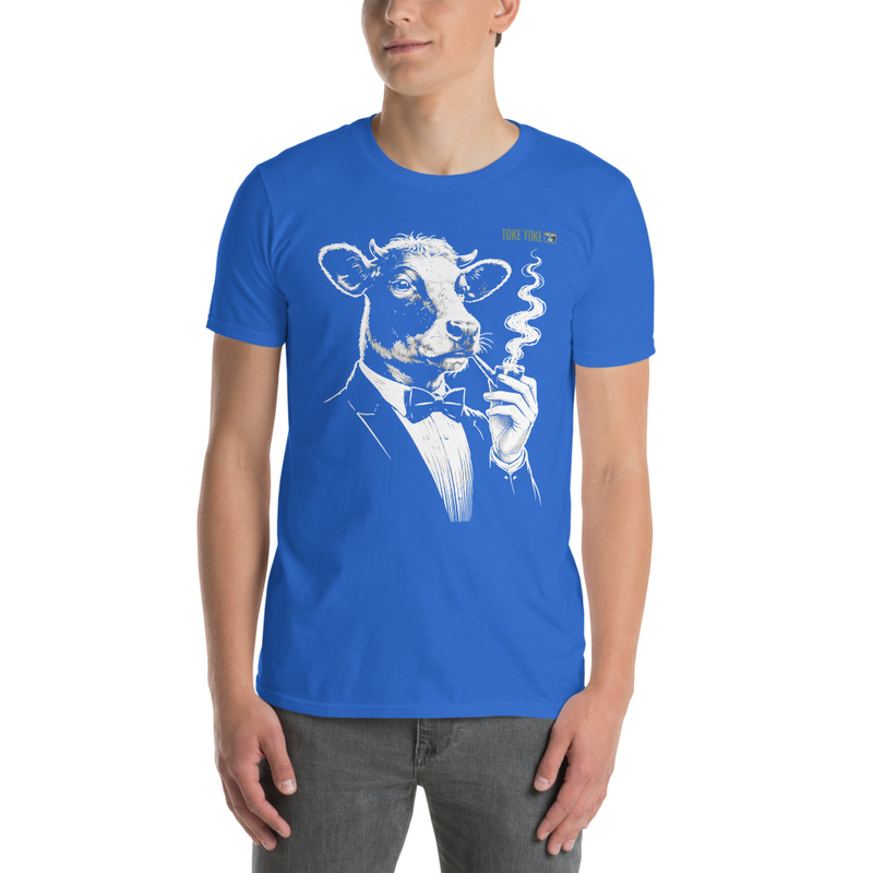 Smoking Cow in Tuxedo Short-Sleeve Unisex Cotton T-Shirt