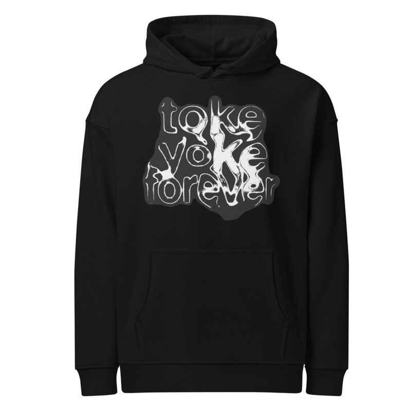 Black Unisex Organic Relaxed Hoodie Toke Yoke Forever Greyscale
