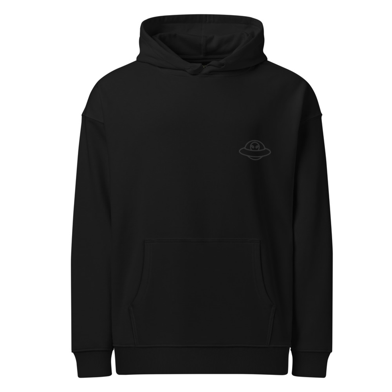 Black Unisex organic relaxed hoodie UFO Crest scientist Back