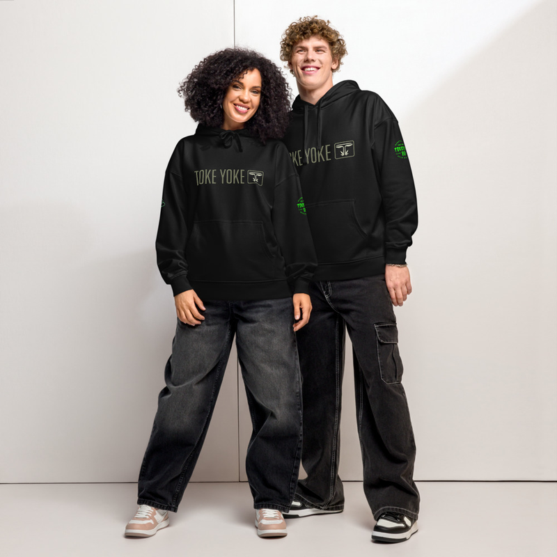 Unisex organic relaxed hoodie front back and sleeves