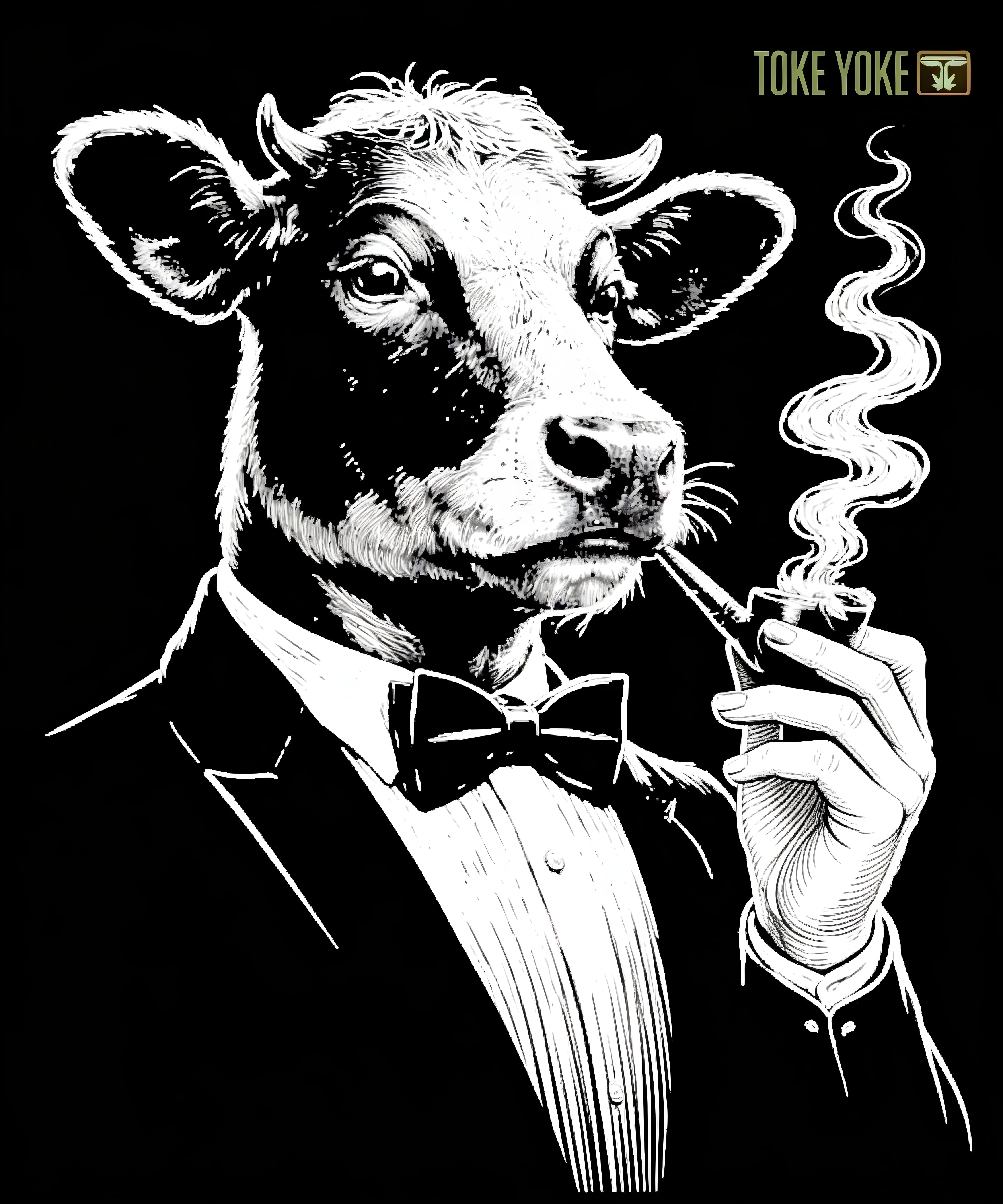 Smoking Cow in Tuxedo Short-Sleeve Unisex Cotton T-Shirt