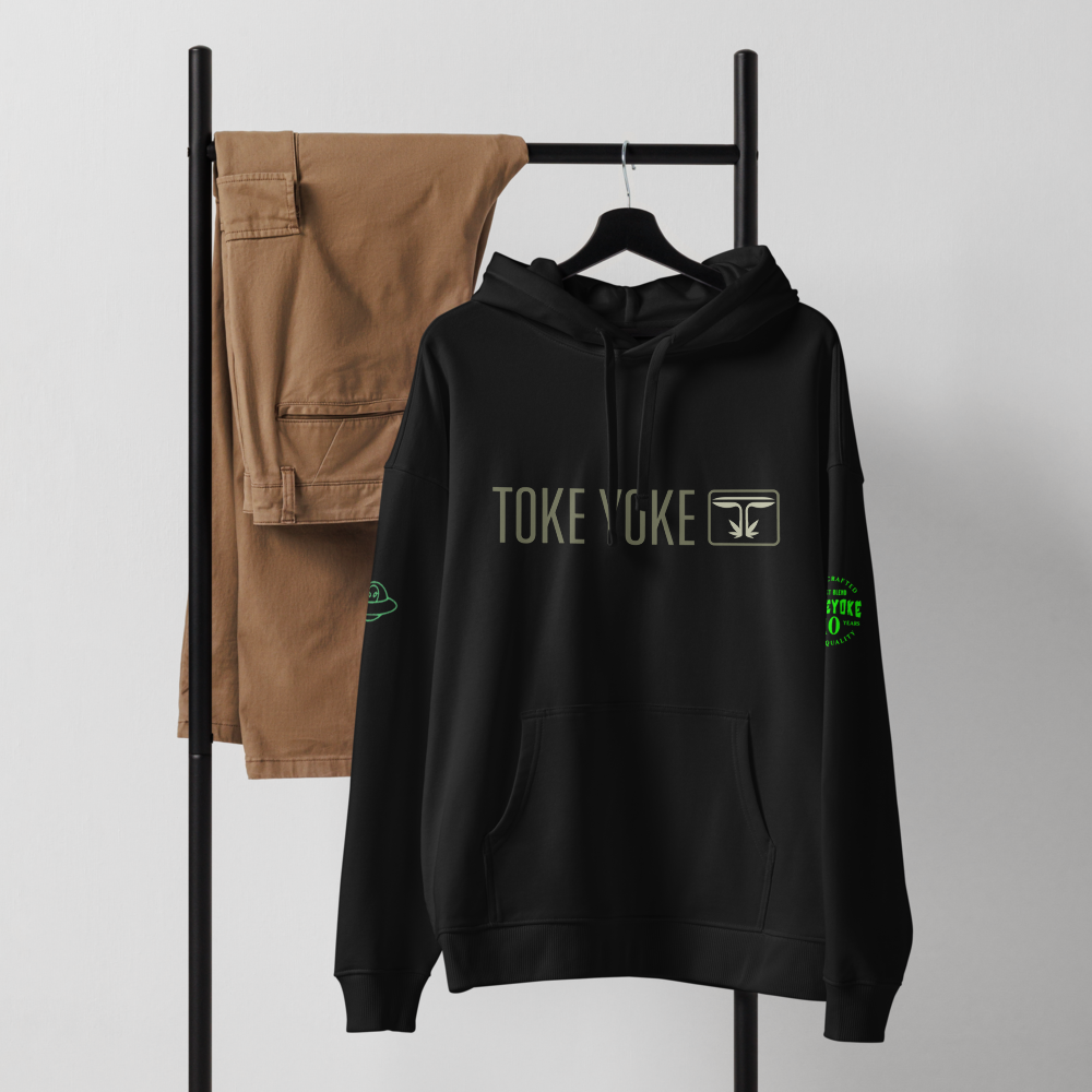 Unisex organic relaxed hoodie front back and sleeves