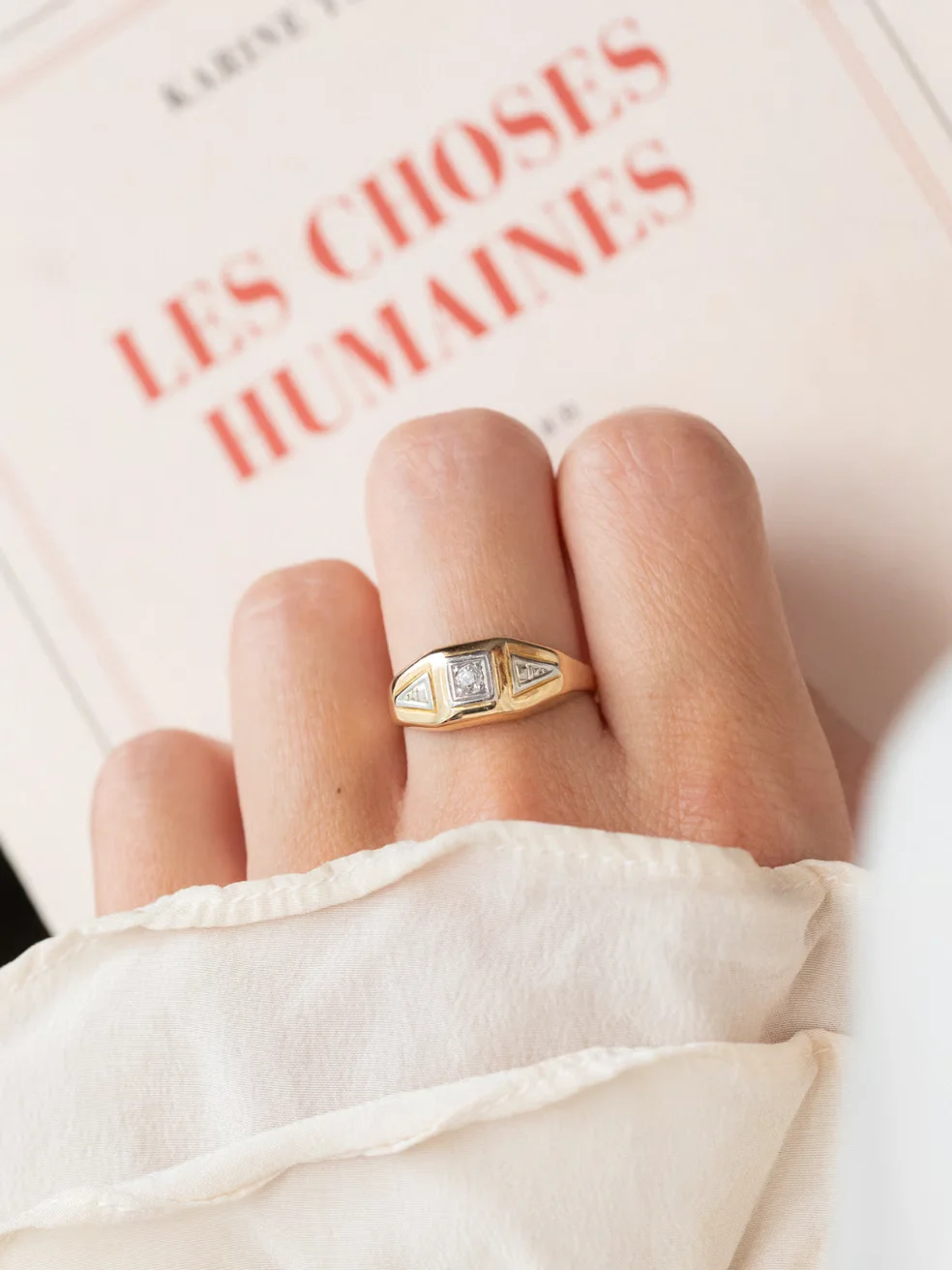 LA JULIE, élégante bague jonc style Art Déco en 2 ors et diamant 💫