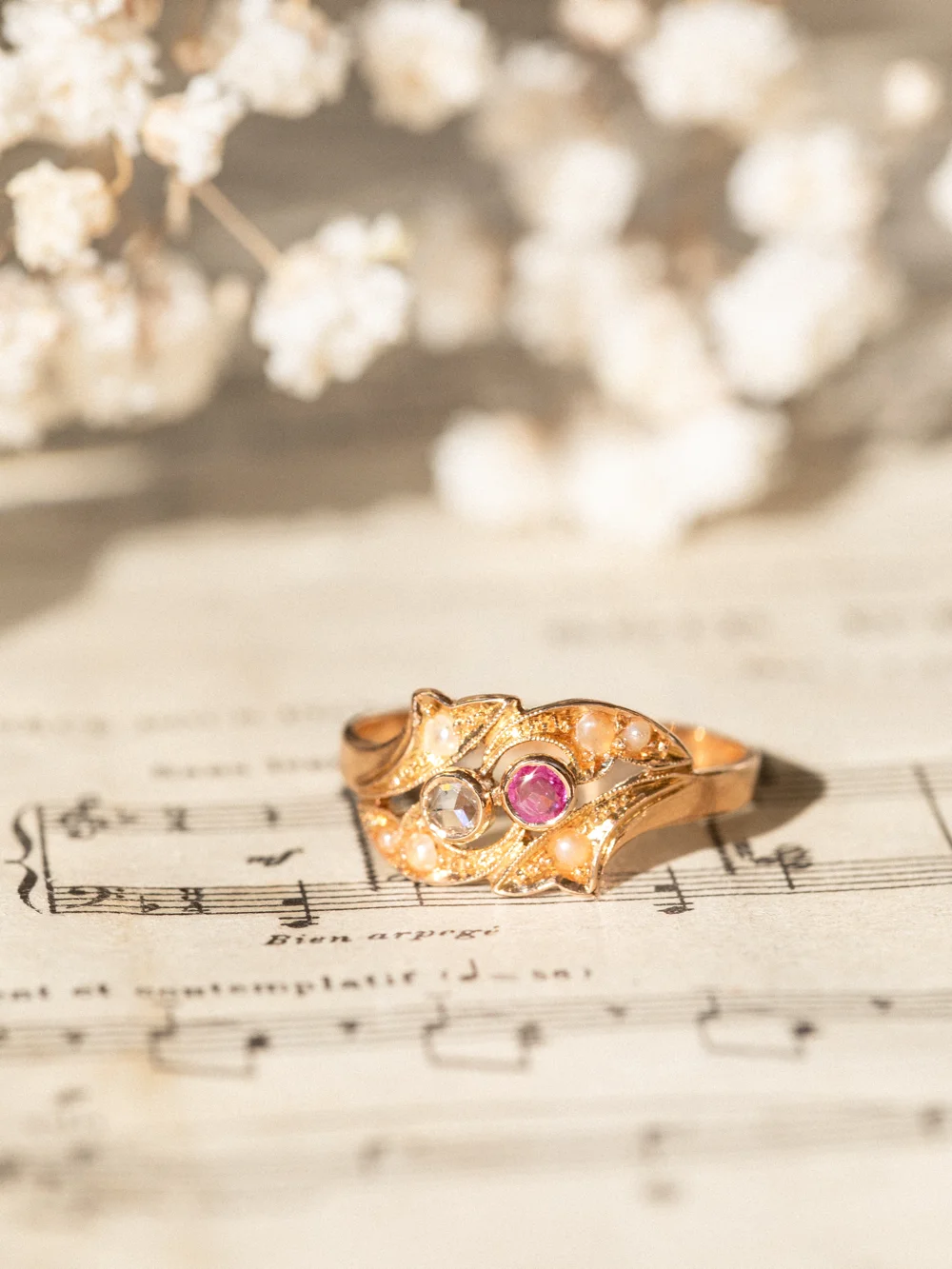 LA LAKMÉ, splendide bague Art Nouveau en rubis, perles & diamants 💫