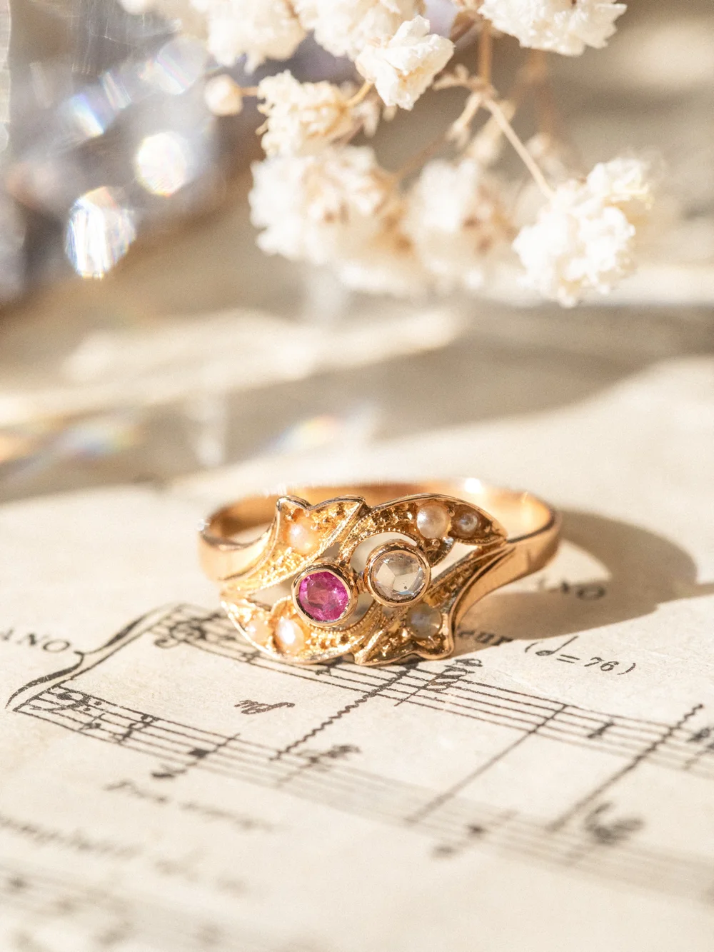 LA LAKMÉ, splendide bague Art Nouveau en rubis, perles & diamants 💫