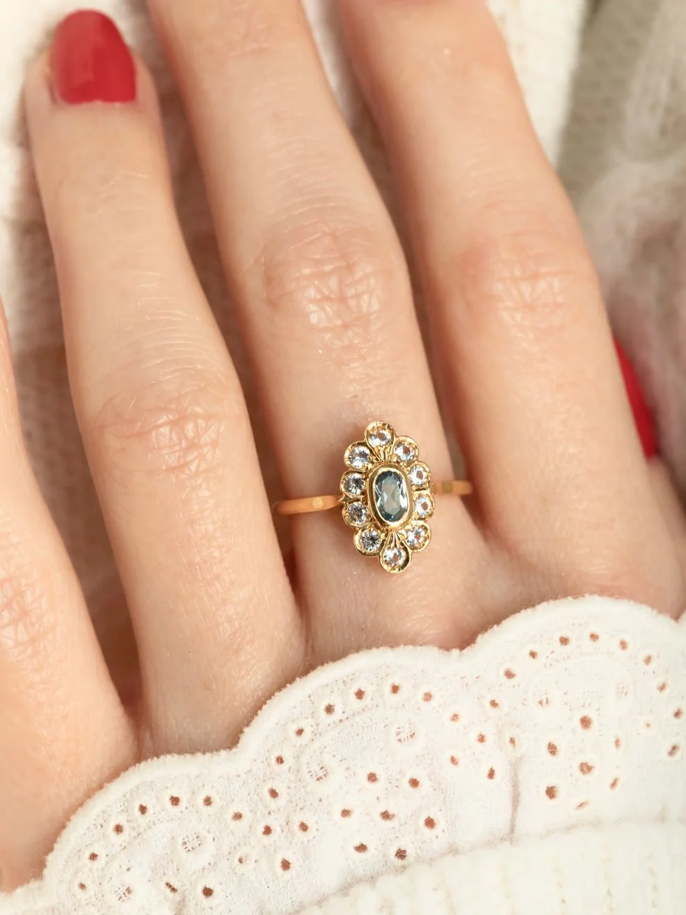LA LÉONINE, sublime et lumineuse bague Marquise aigue-marine et oxydes 💫