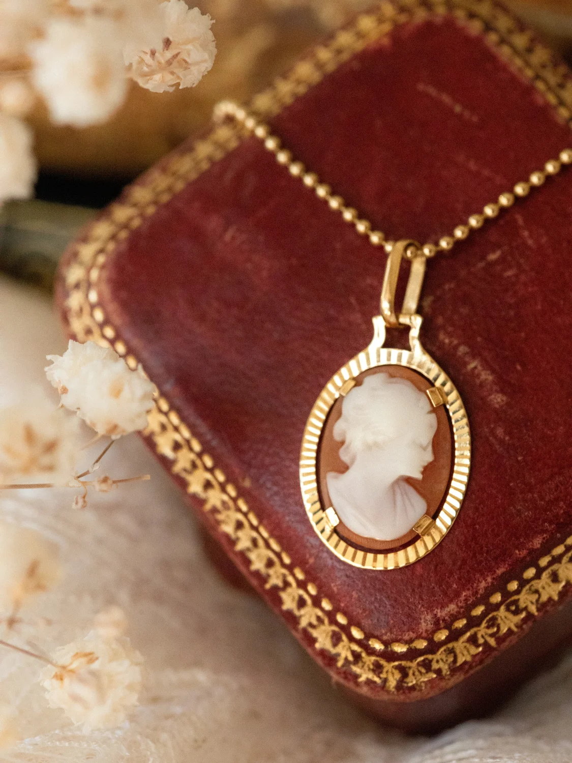 LA PENSIVE, délicat pendentif en or et camée coquille 💫