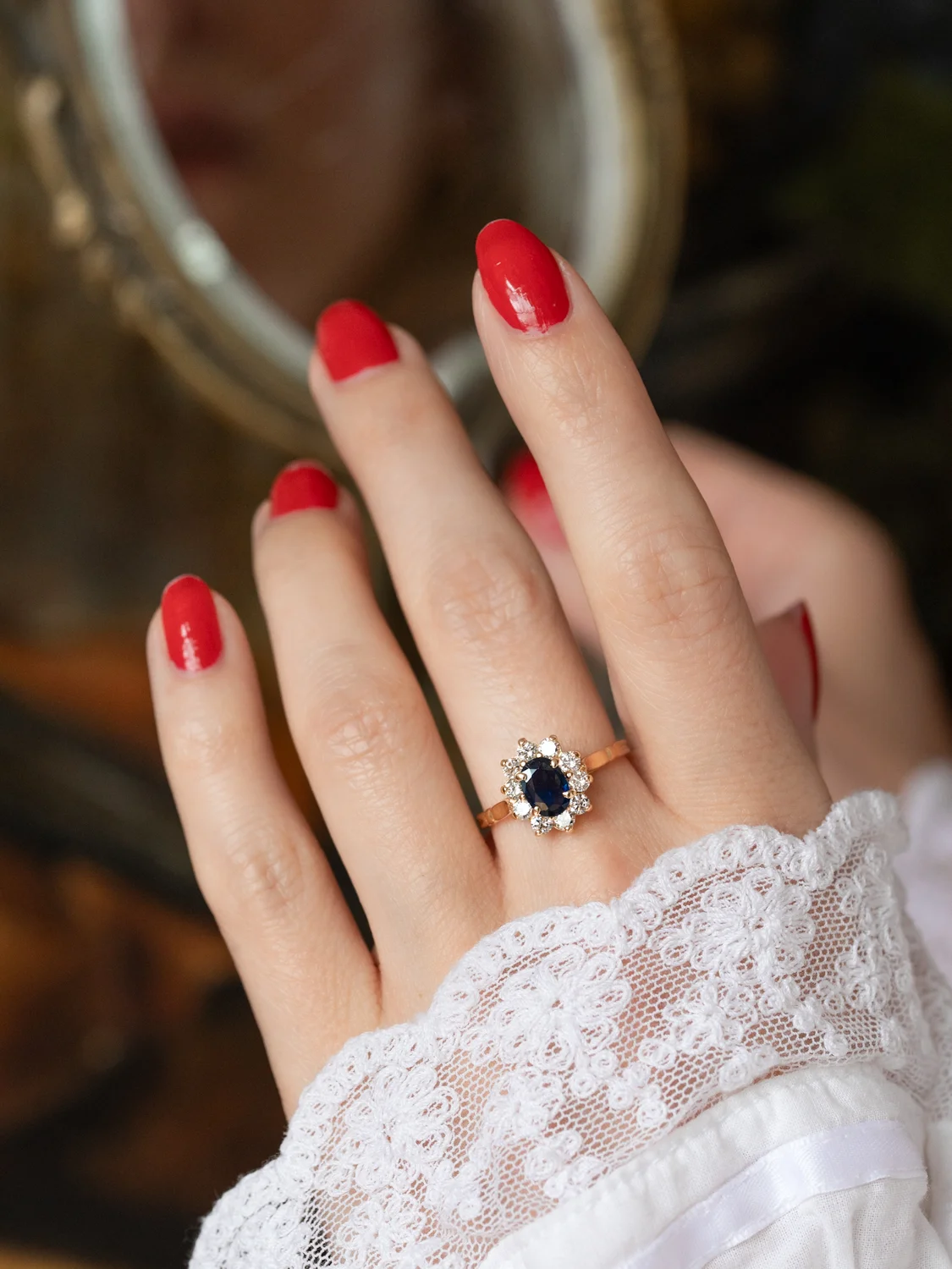LA ELINOR, magnifique bague Marguerite vintage en saphir & diamants scintillants ✨
