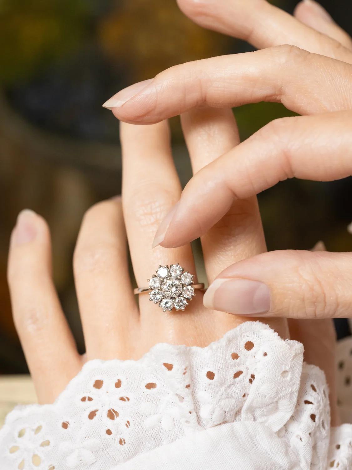 LA AVA, splendide bague Marguerite vintage (circa 1970) en or blanc 18 carats & diamants étincelants ✨