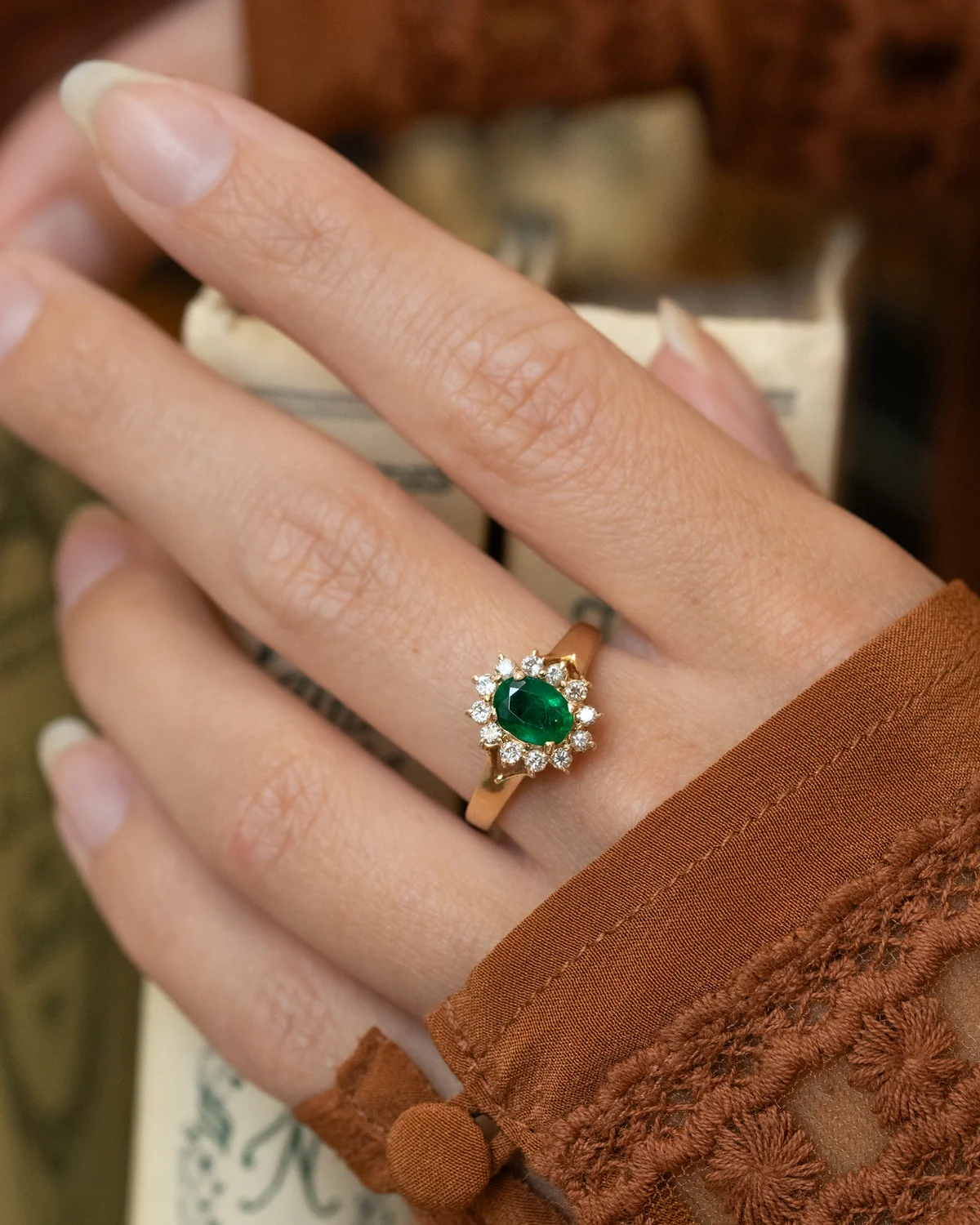 LA SADIE, magnifique bague Marguerite en or 14 carats, émeraude & diamants scintillants ✨