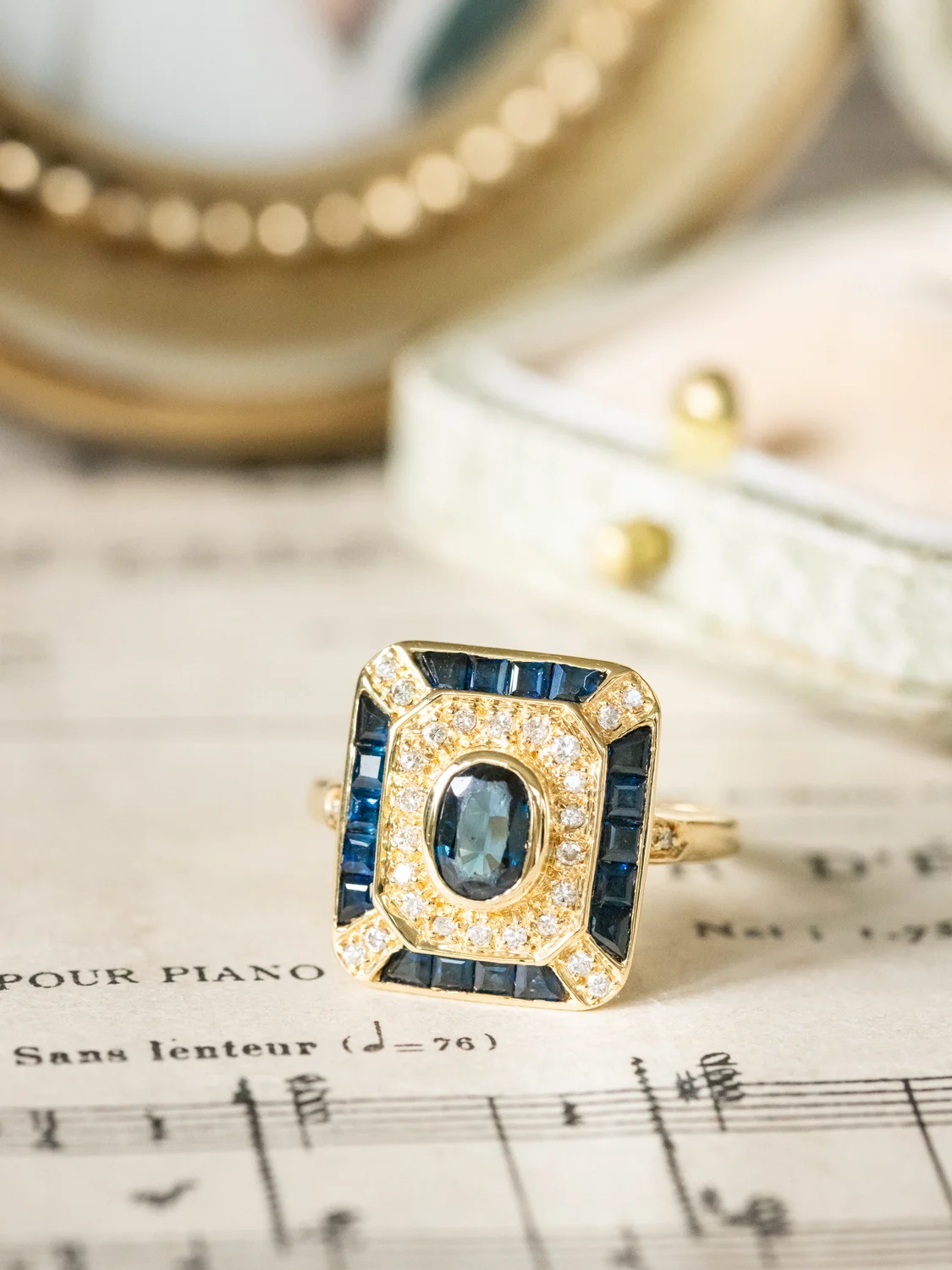 LA THERESA, magnifique bague octogonale vintage de style Art Déco en or 18 carats, saphirs & diamants ✨