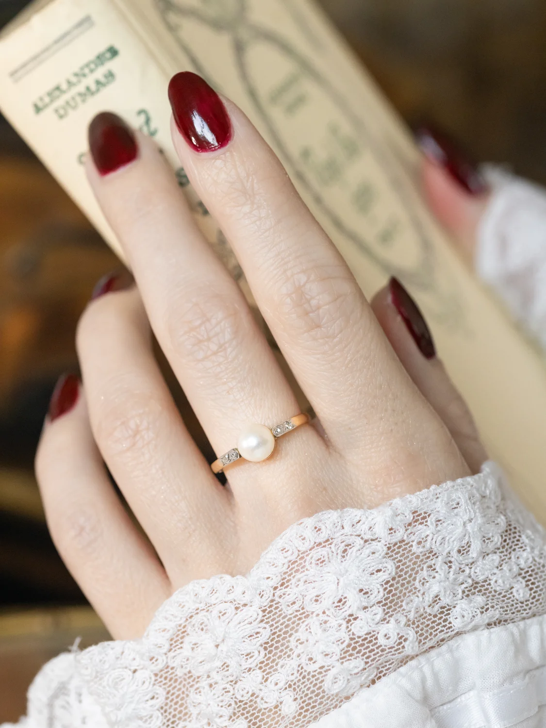 LA LISELLE, magnifique bague ancienne (circa 1910) en or 18 carats deux tons, perle & petits diamants ✨ 
