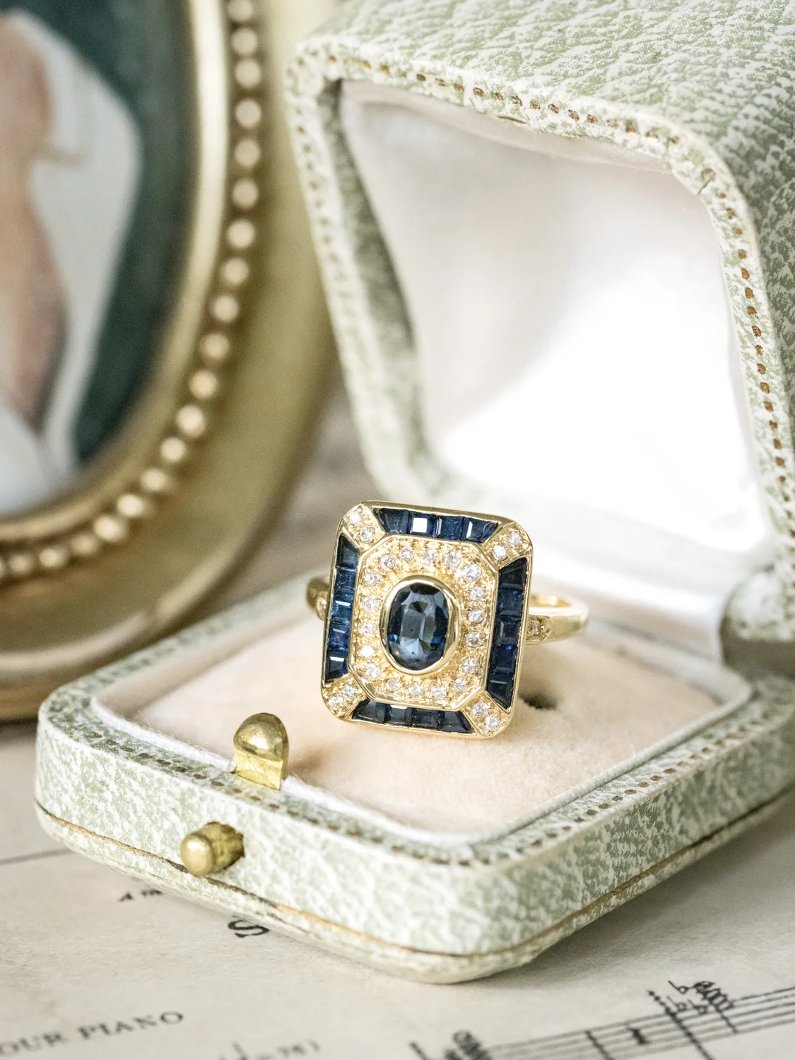 LA THERESA, magnifique bague octogonale vintage de style Art Déco en or 18 carats, saphirs & diamants ✨