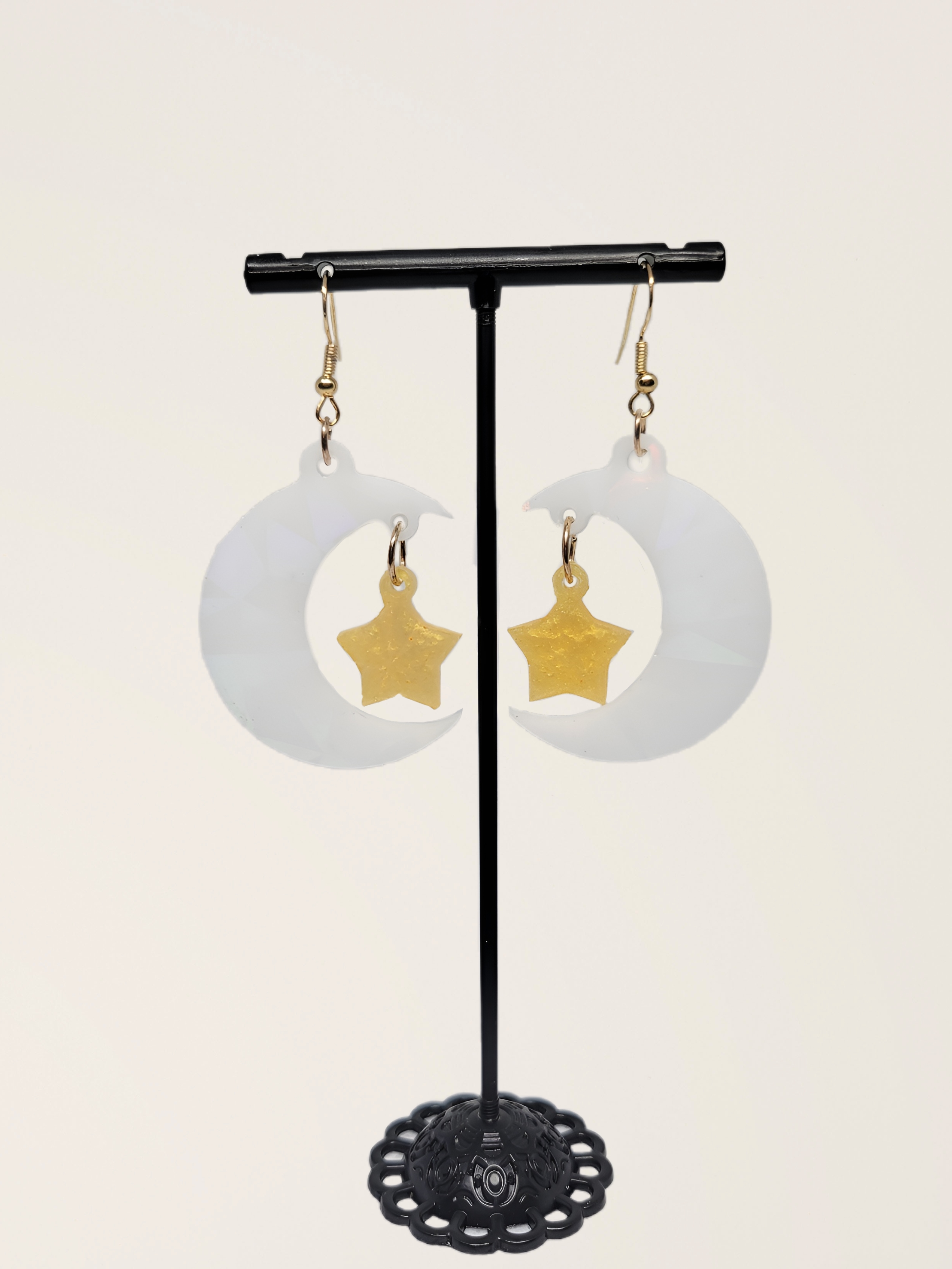 Holographic Moon and Star Earrings