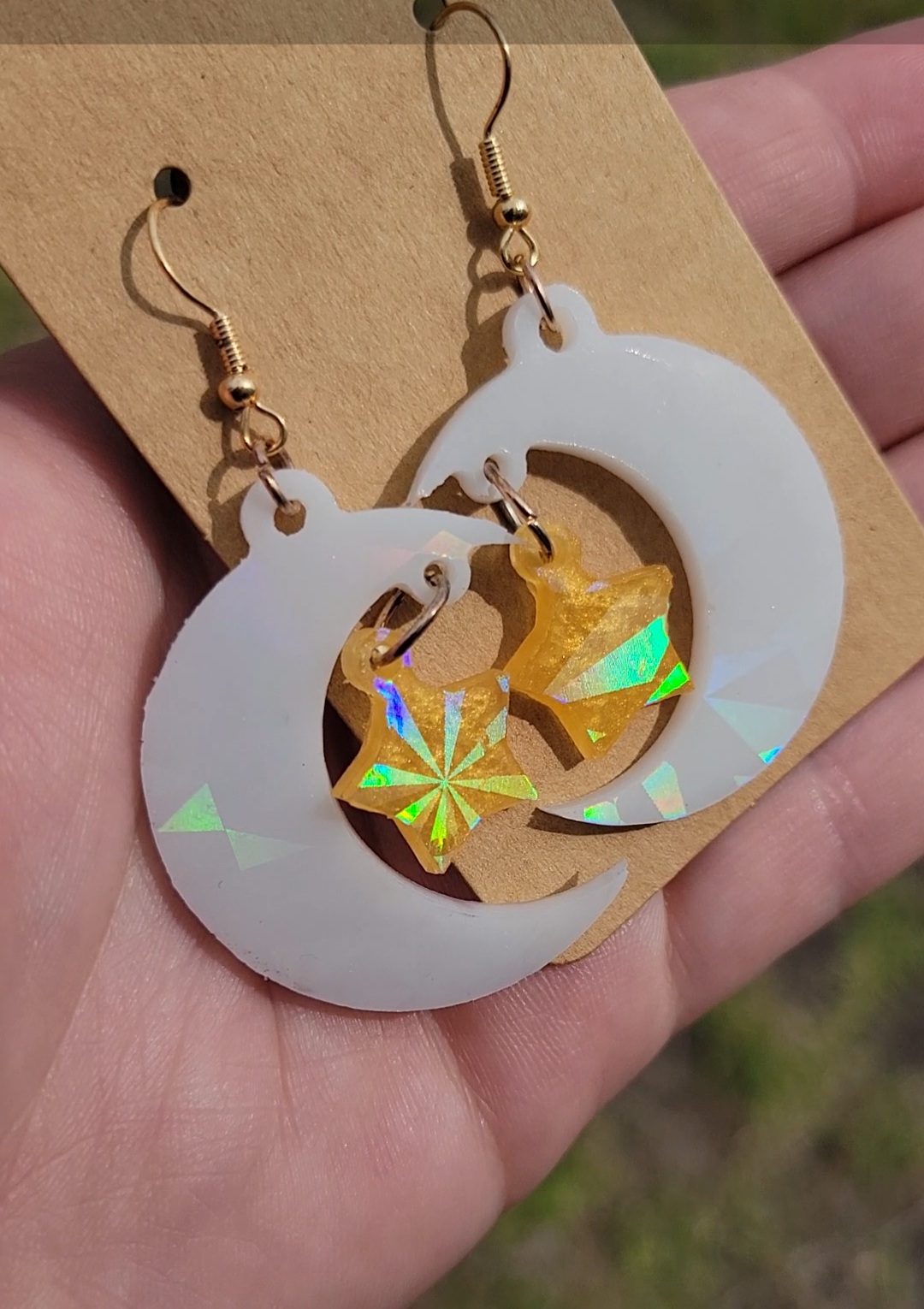 Holographic Moon and Star Earrings