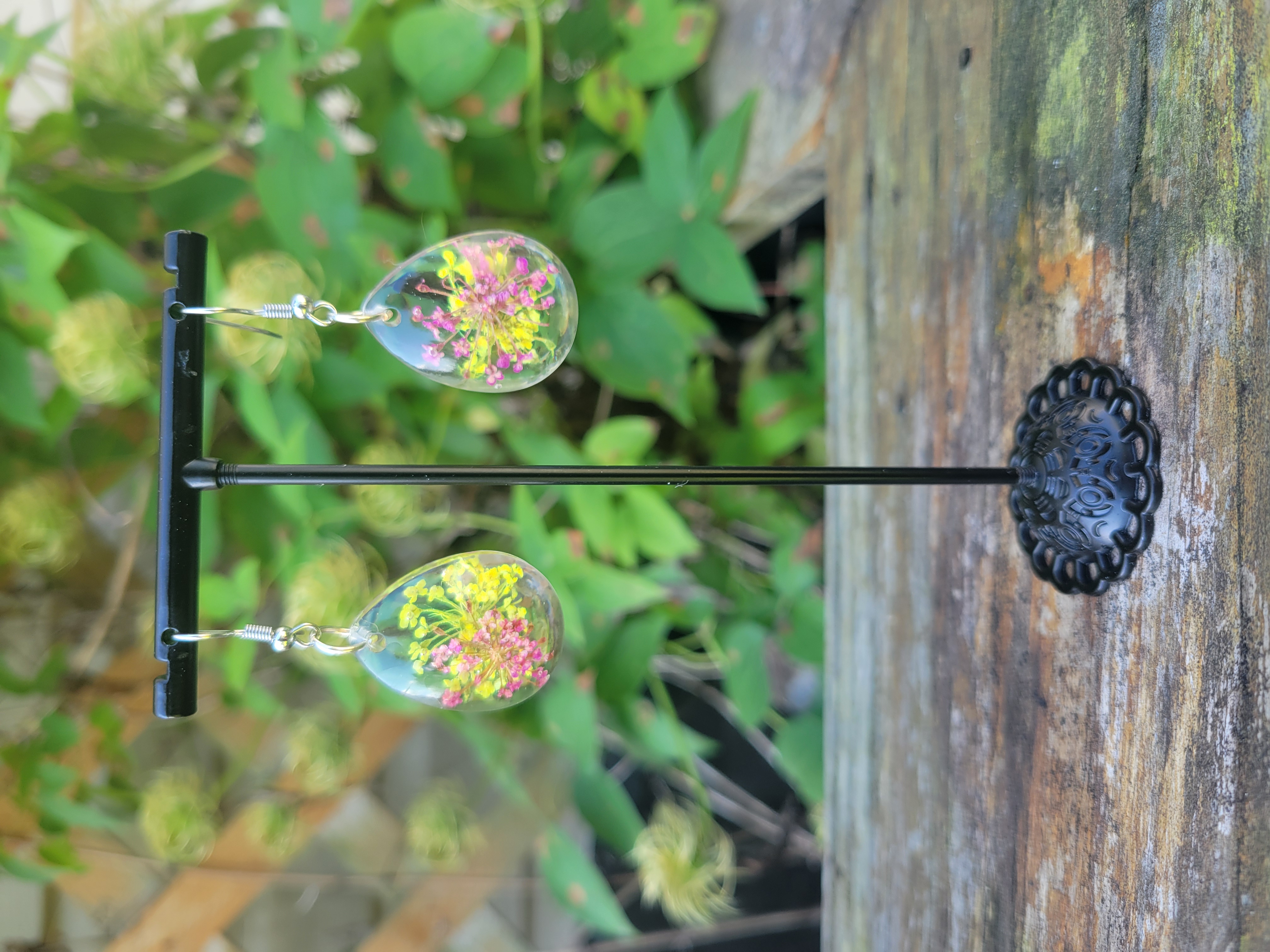 Pink and Yellow Floral Drop Earrings
