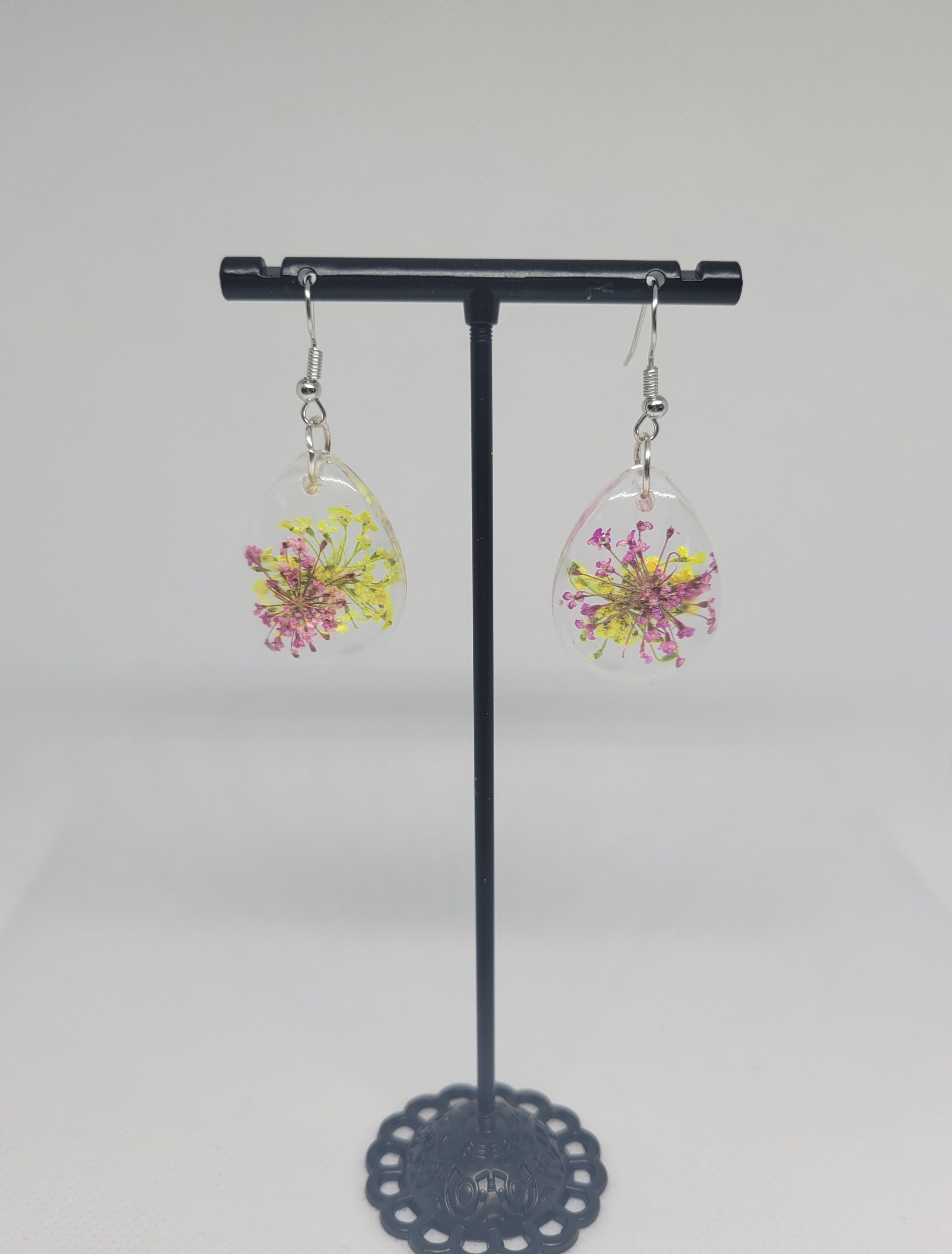 Pink and Yellow Floral Drop Earrings