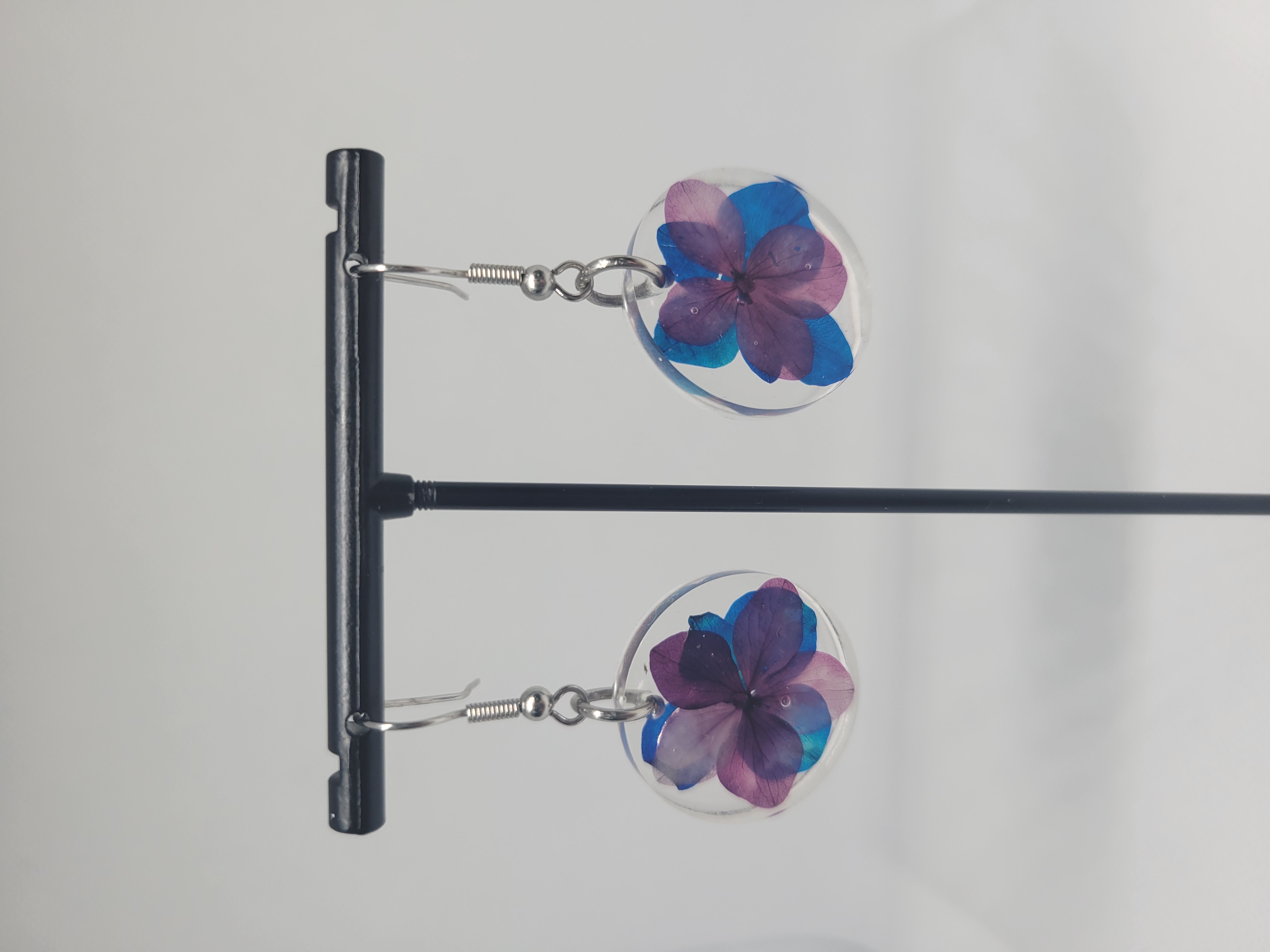 Blue and Purple Pressed Floral Earrings