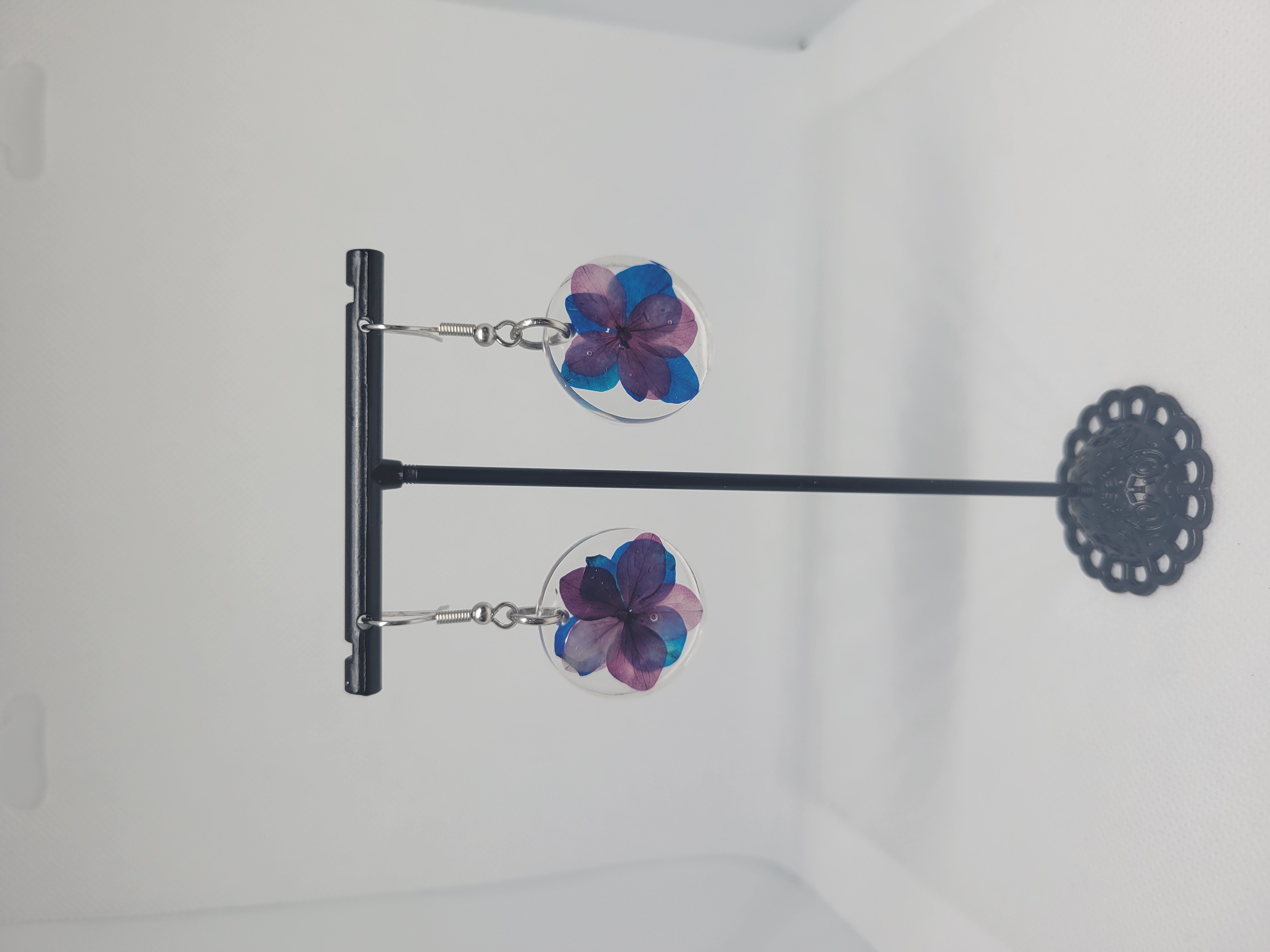 Blue and Purple Pressed Floral Earrings