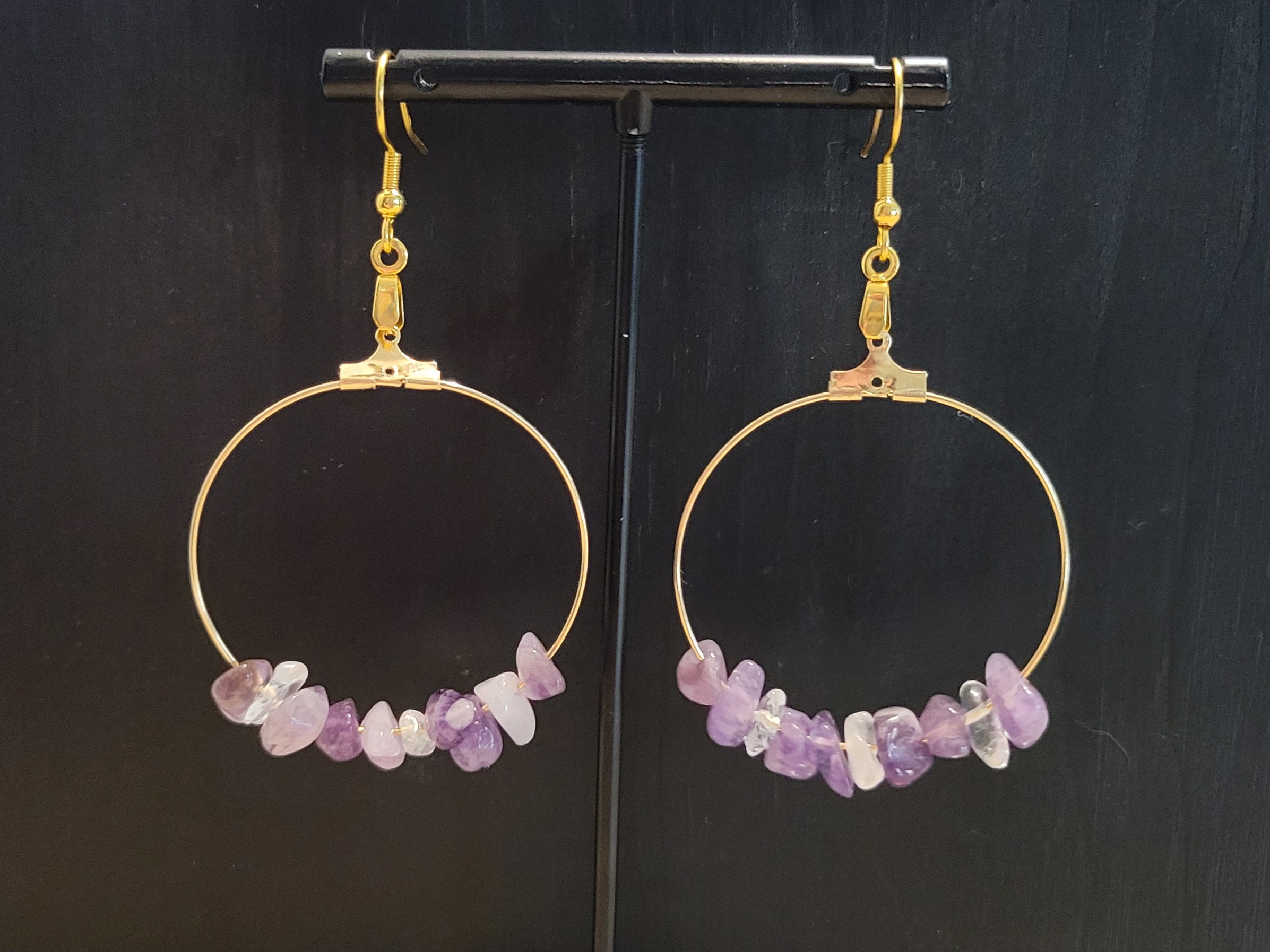 Golden Hoop Amethyst Earrings
