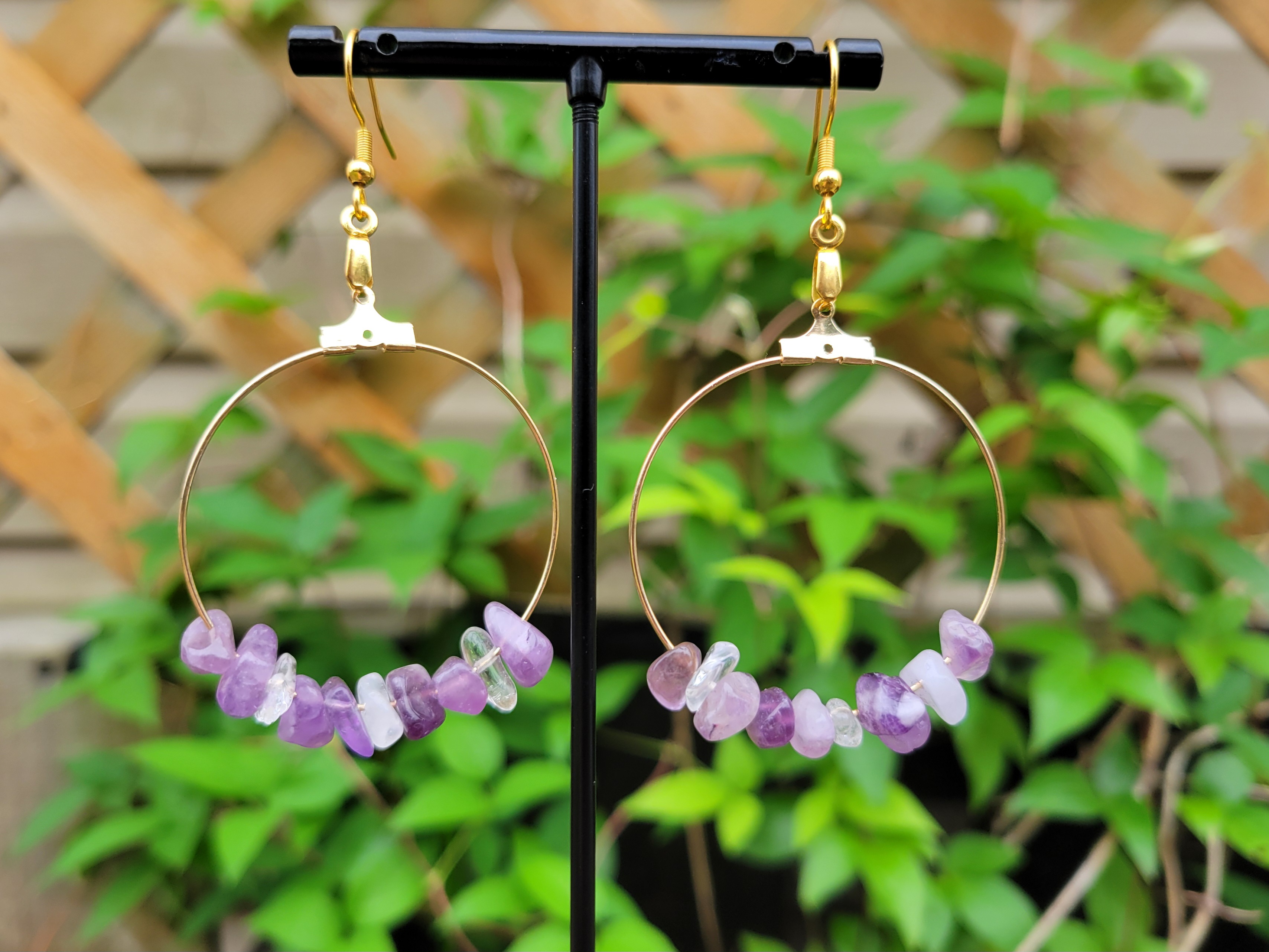 Golden Hoop Amethyst Earrings