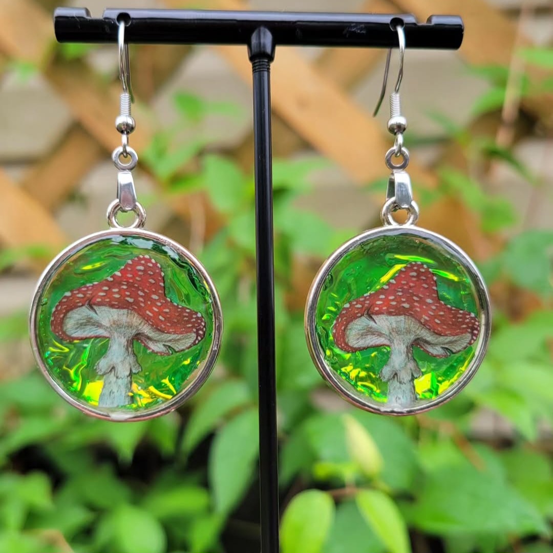 Iridescent Mushroom Earrings 