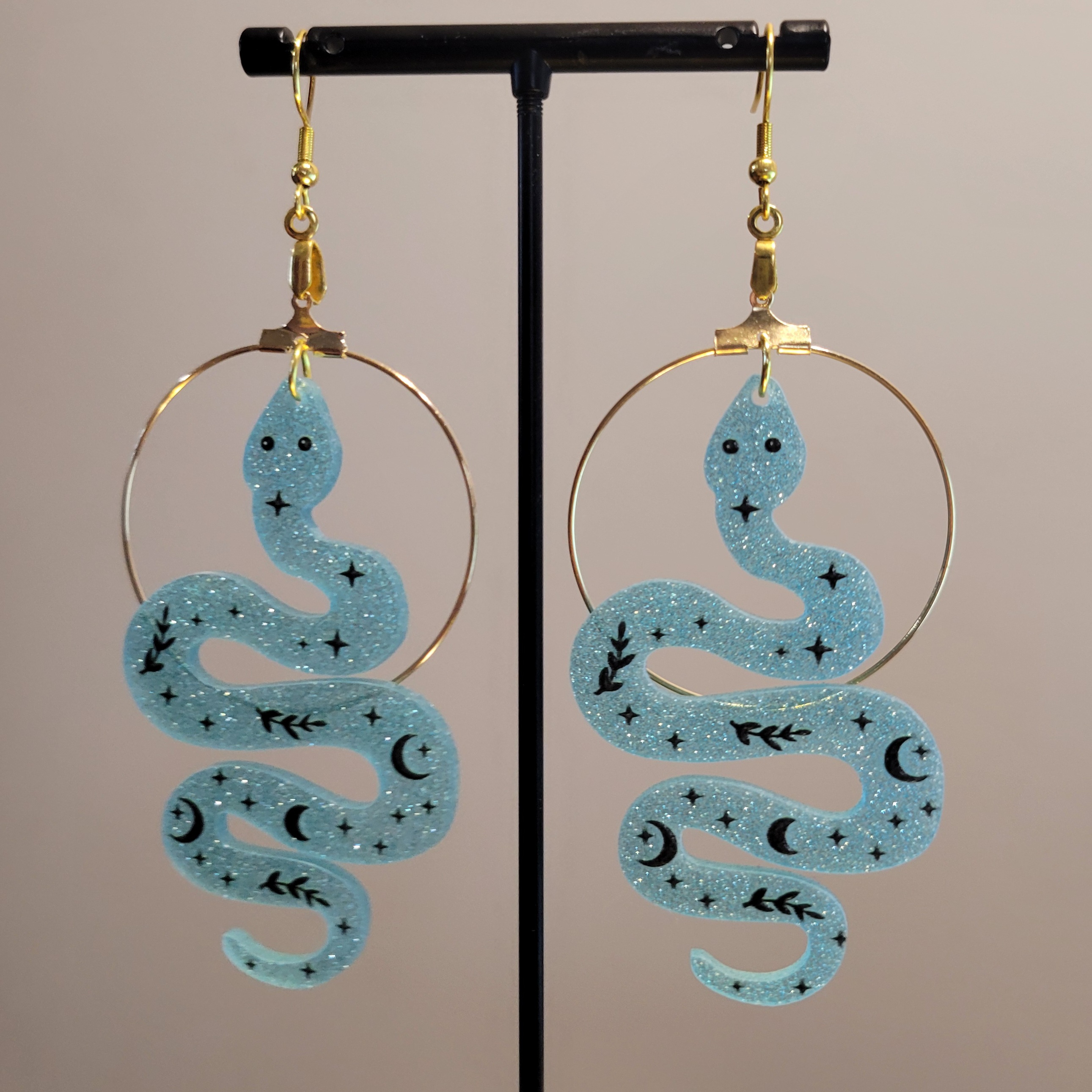 Blue Snake with Hoop Earrings