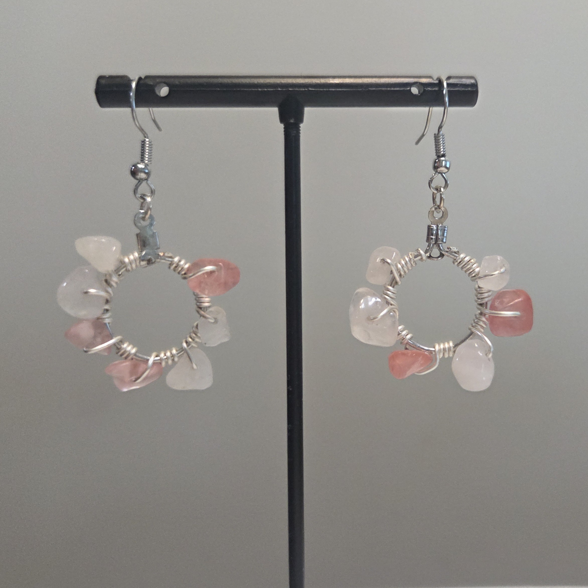 Mini Rose Quartz Hoops