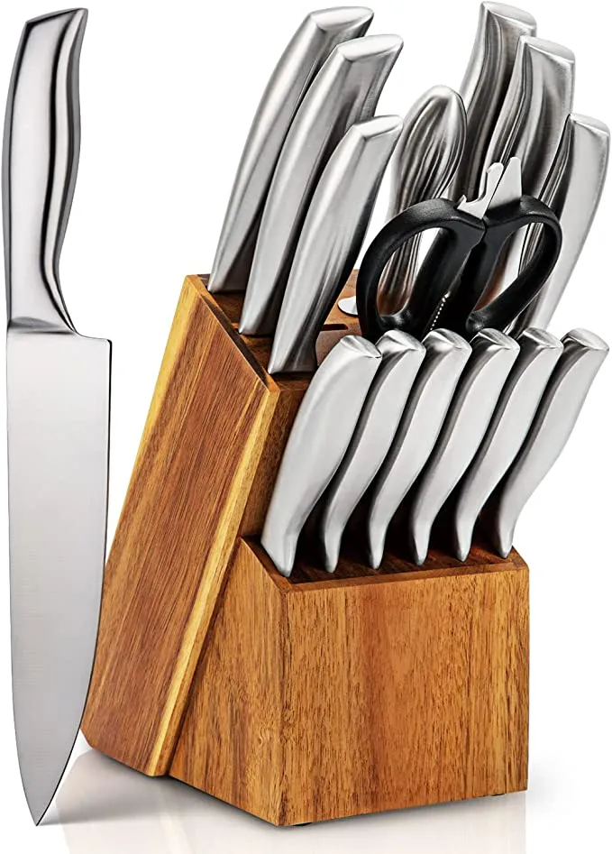 Professional Kitchen Chef’s 15 Knives Block Set with Ultra Sharp High Carbon Stainless Steel Blades
