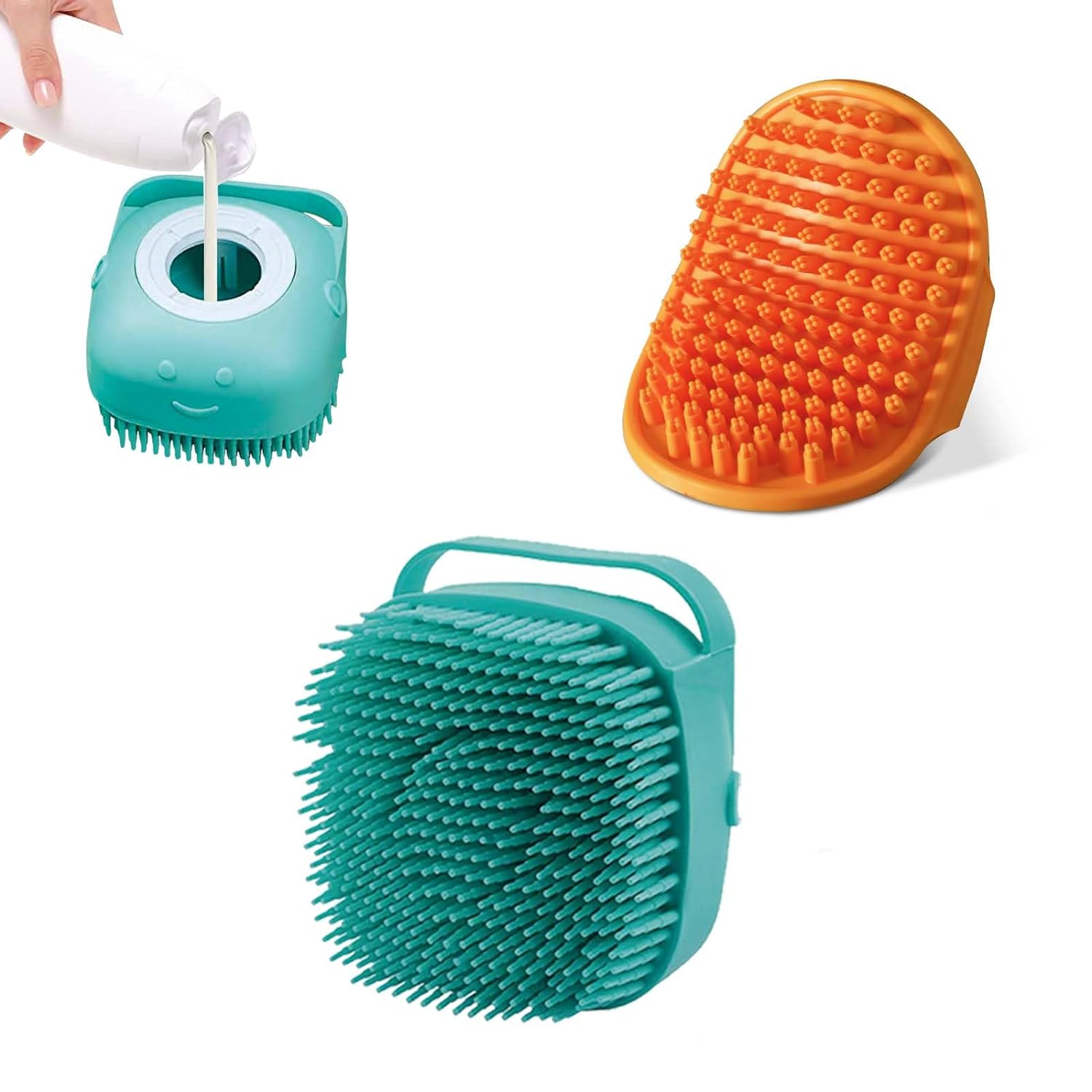 2Pack Dog Bath Brush, Dog Bath Scrubber Shampoo Dispenser Brush, Pet Bath Massage Shower Soap Brush Soft Silicone for Short & Long Haired