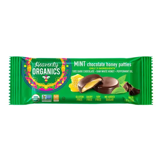Heavenly Organics Organic Chocolate Mint Honey Patties Display 16 (1.16 oz.) packs