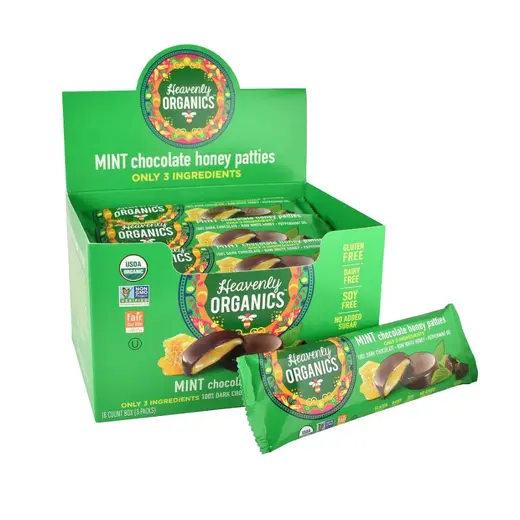 Heavenly Organics Organic Chocolate Mint Honey Patties Display 16 (1.16 oz.) packs