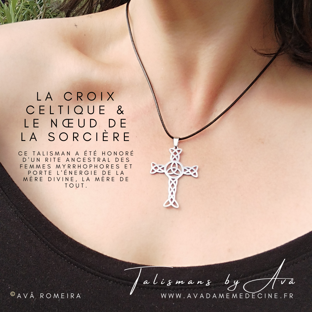 Talisman La croix celtique & le nœud de la sorcière - argenté