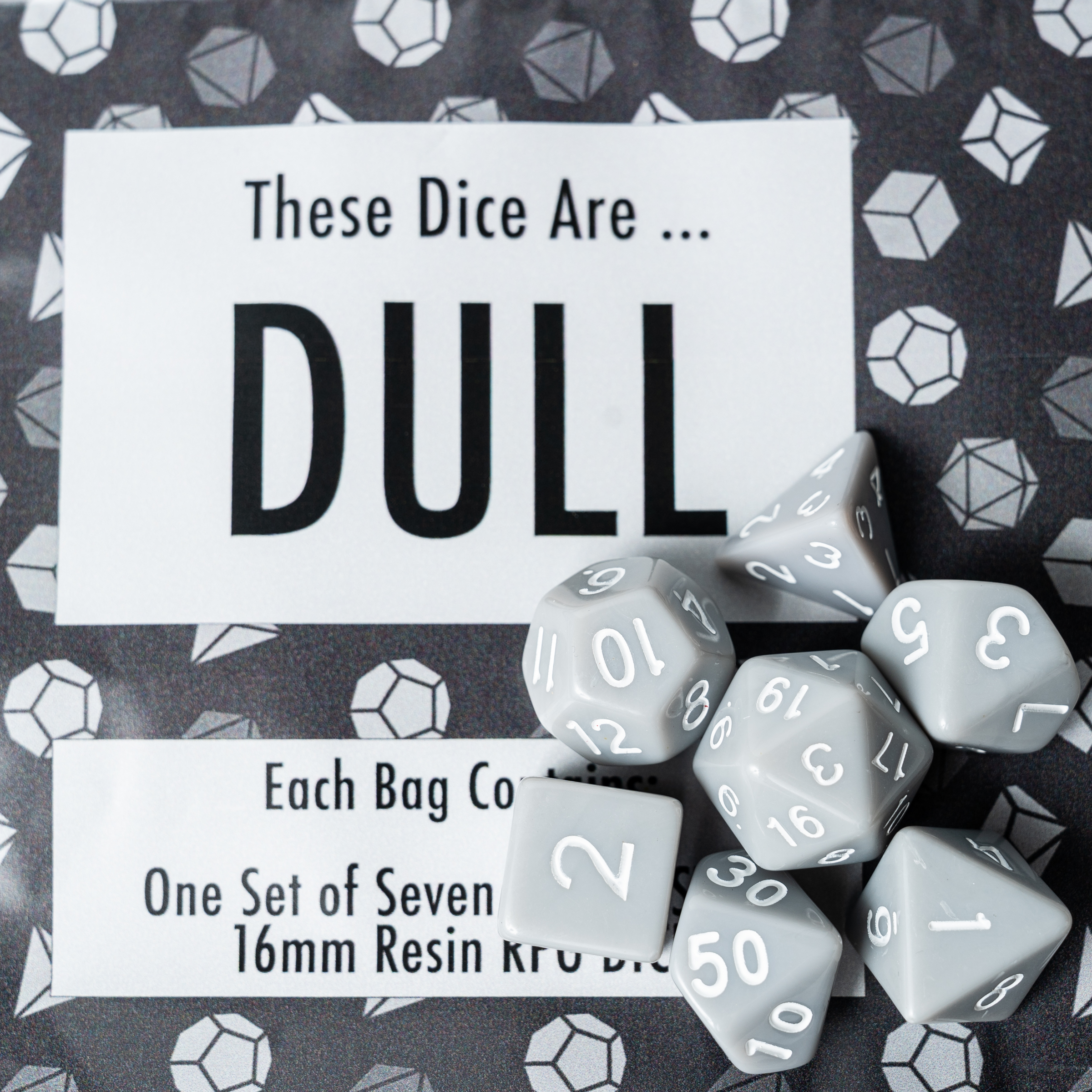 These Dice Are Dull | 7 Dice RPG Set of Boring Dice