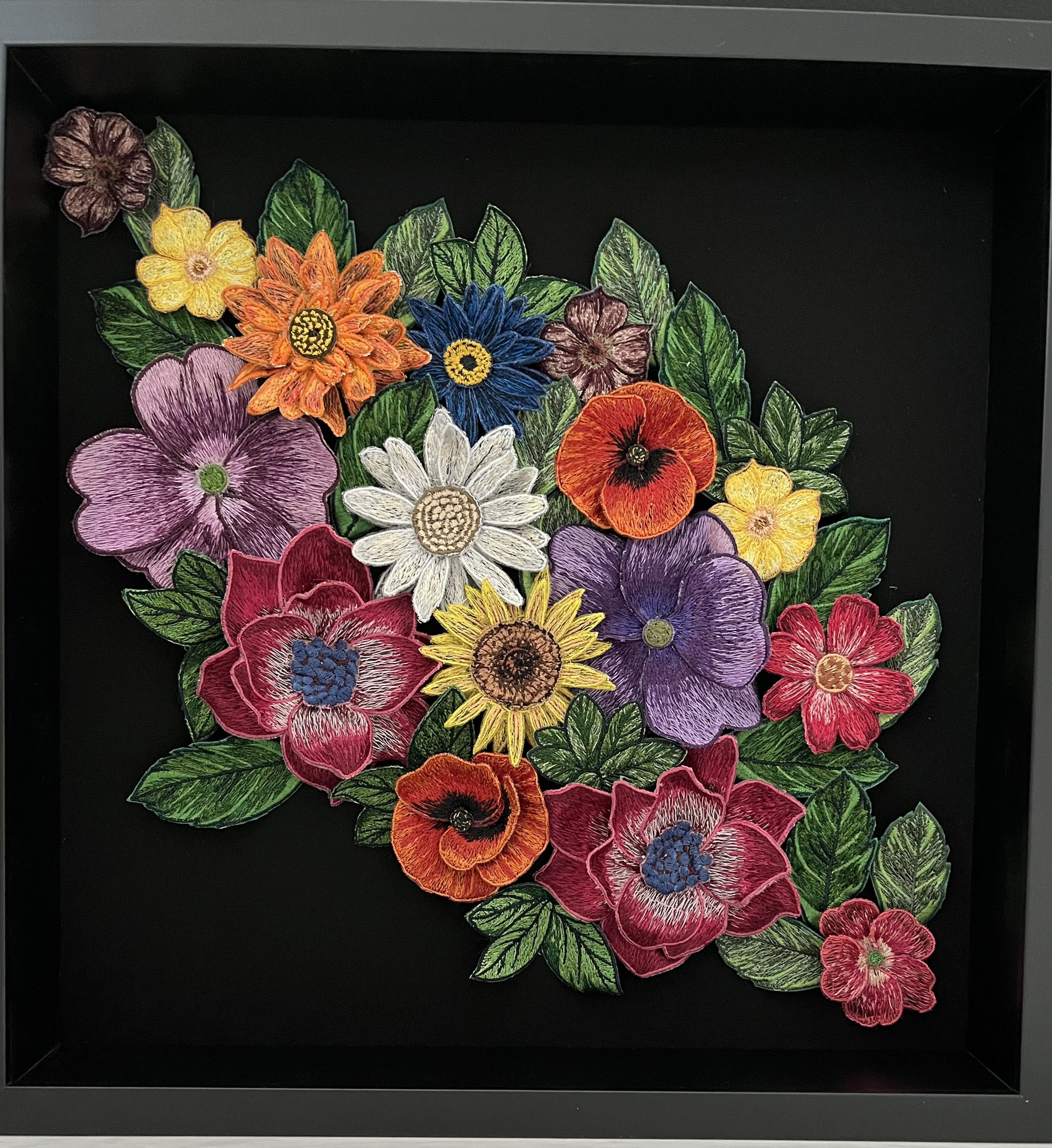 3D geborduurd schilderij met bloemen